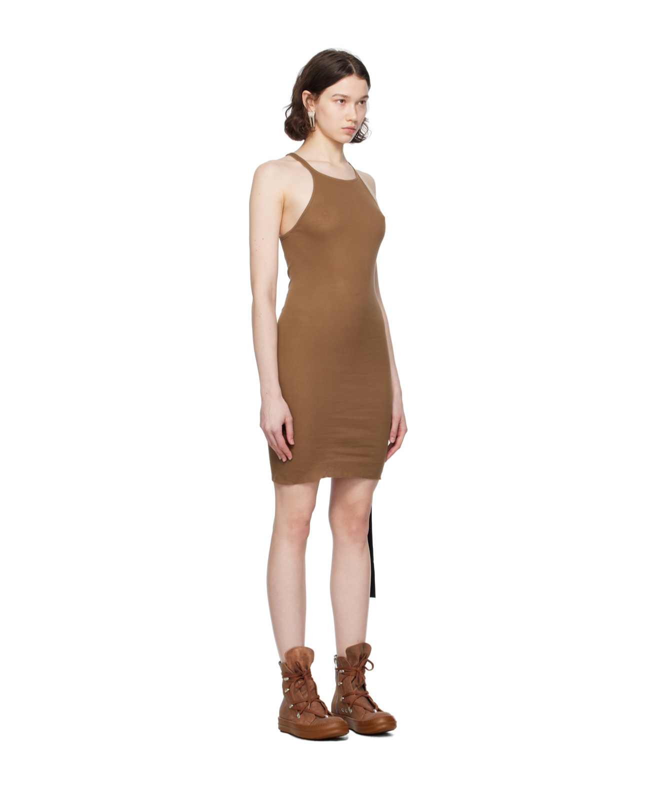 Rick Owens Drkshdw Orange Hollywood Racer Back Tank Minidress In Brown