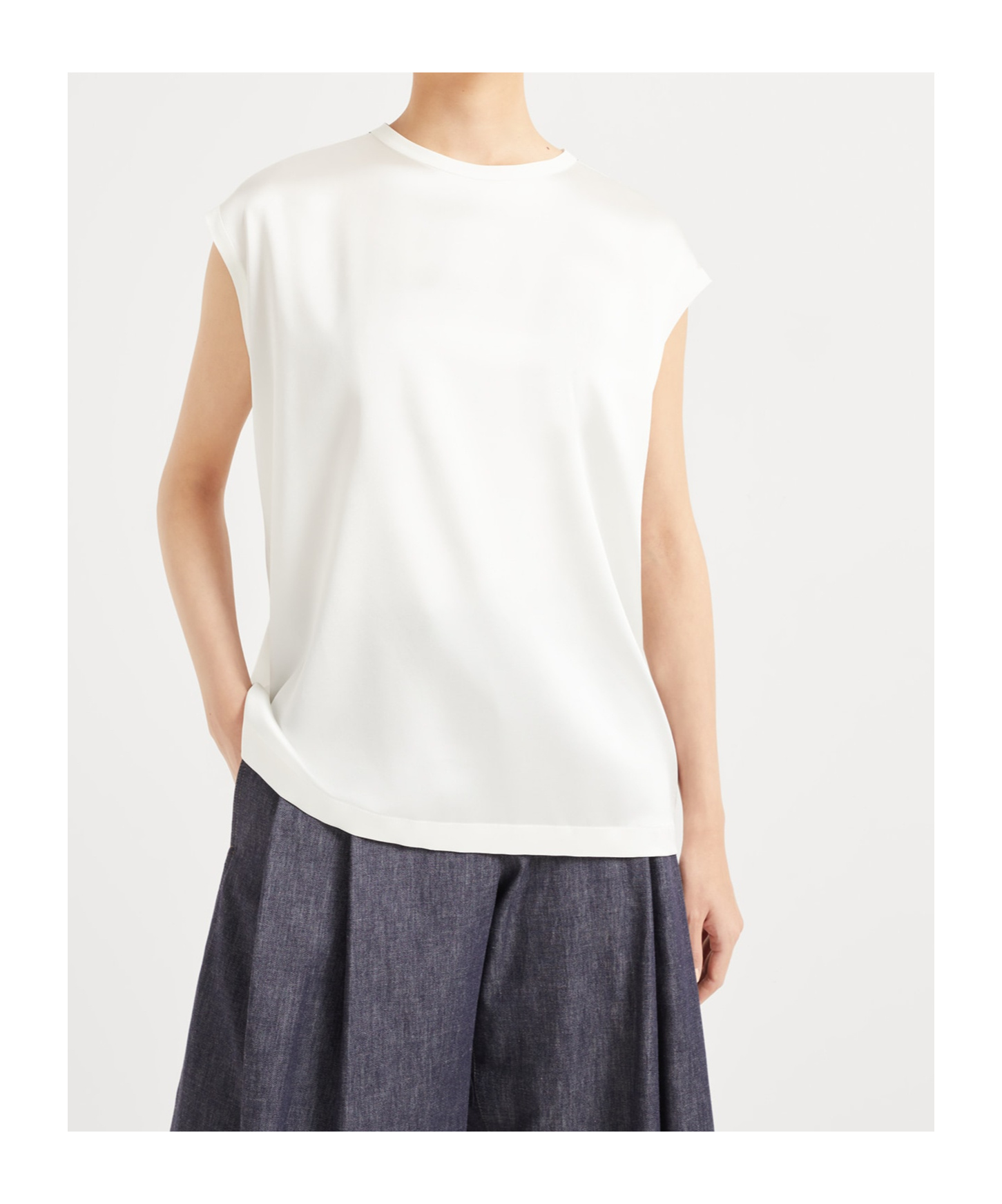Brunello Cucinelli Silk Satin Top In White