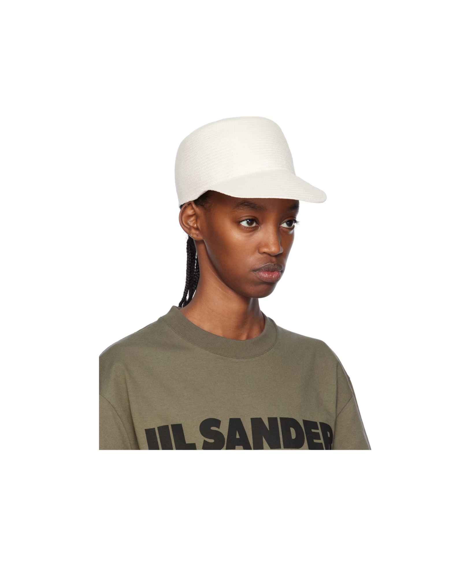 Jil Sander White Paper Herringbone Twill Cap
