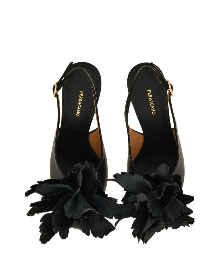 Ferragamo 70mm Flower-embellished Slingback Pumps In Black