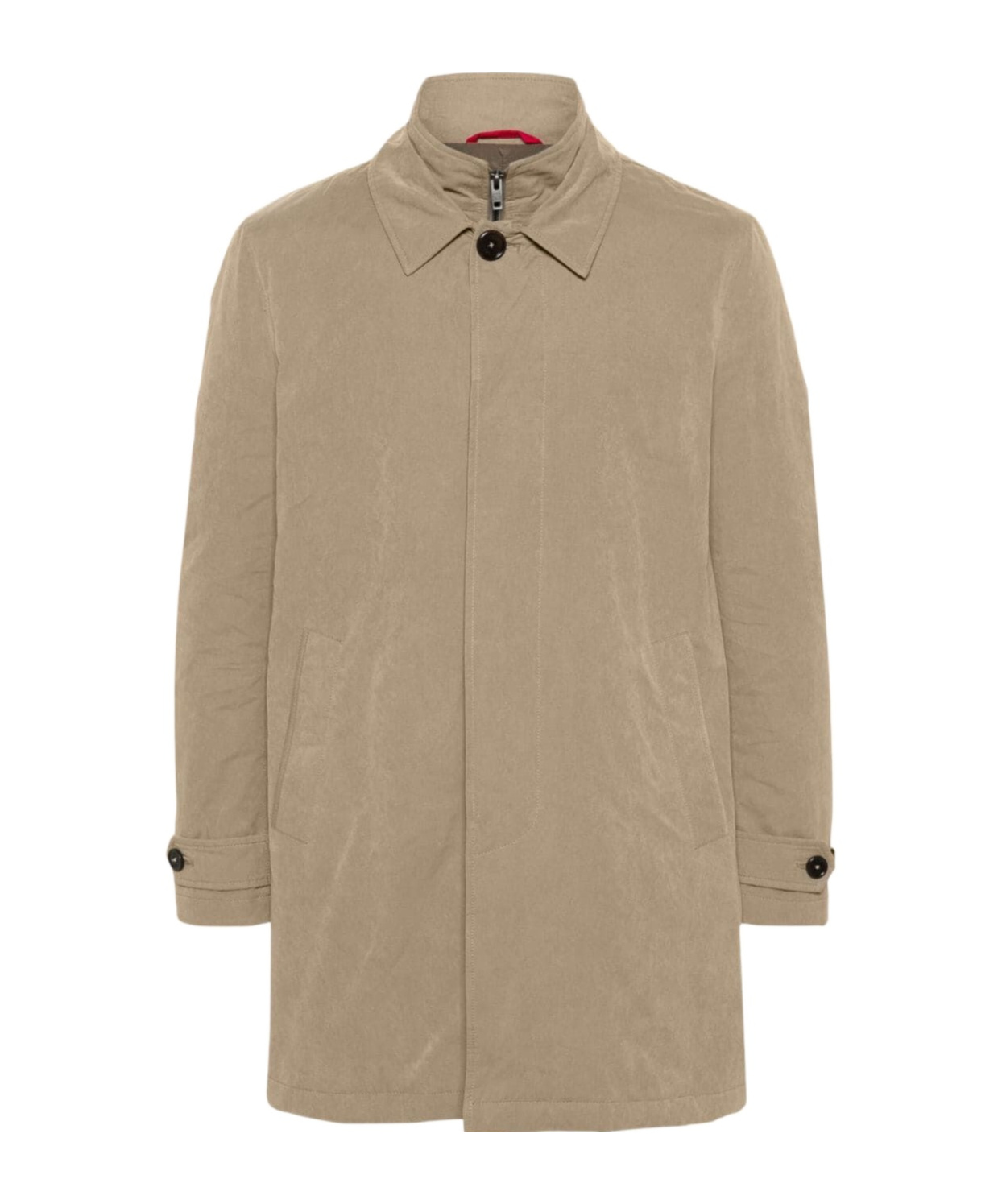 Fay Morning Coat With Belted Cuffs And High Neck In Nude