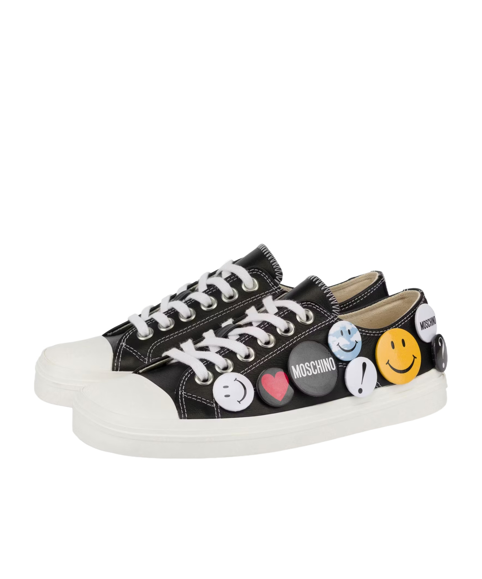 Moschino Black Leather Sneakers With Playful Pins