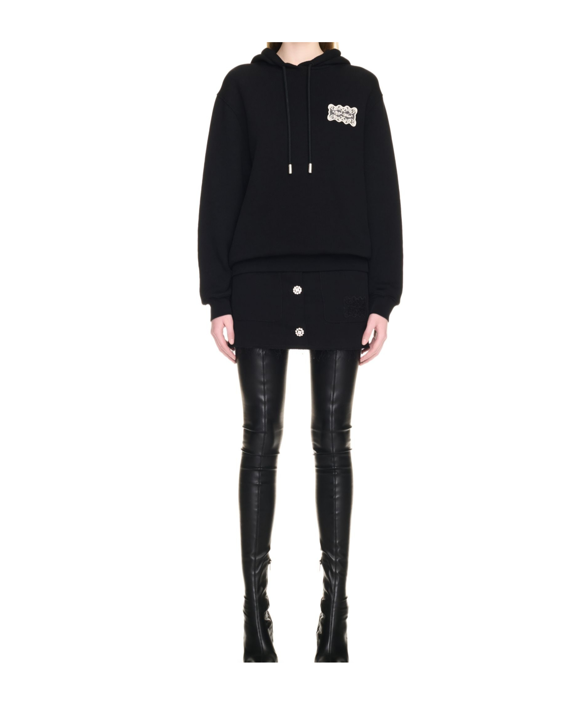 Off-white Lace Logo Appliqué Cotton Hoodie In Black