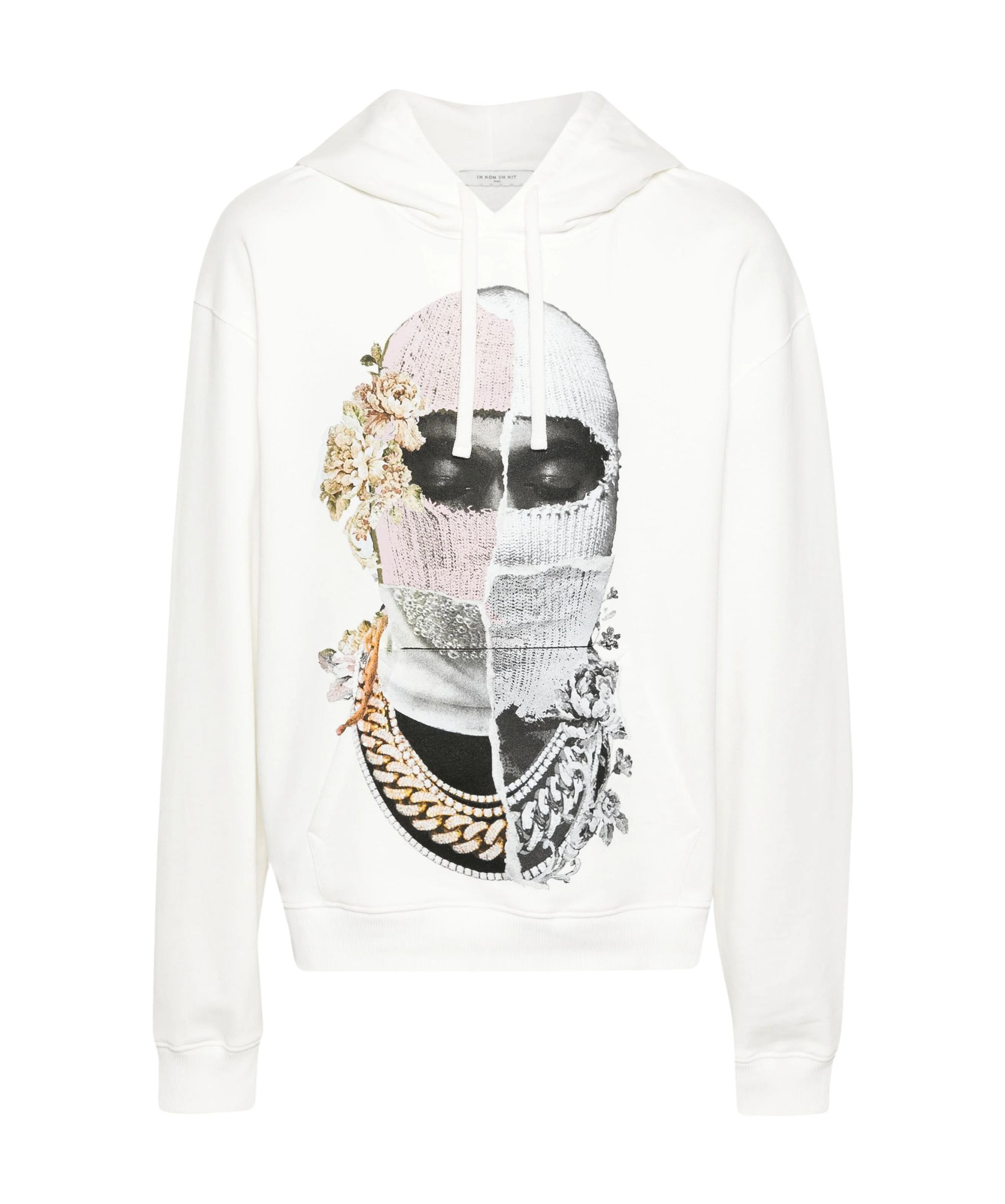 Ih Nom Uh Nit Newspaper Mask Cotton Hoodie In White