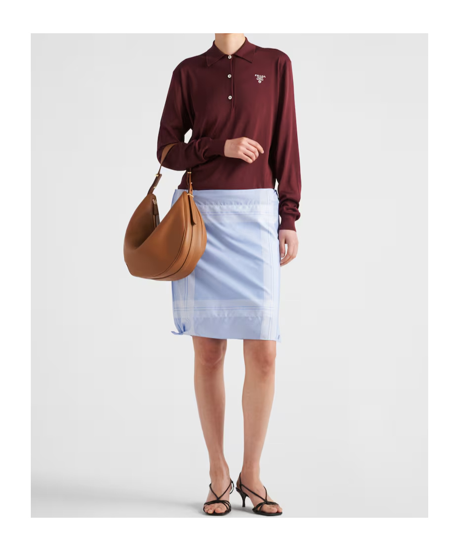 Prada Knitwear With Polo Collar And Ribbed Cuffs In Brown