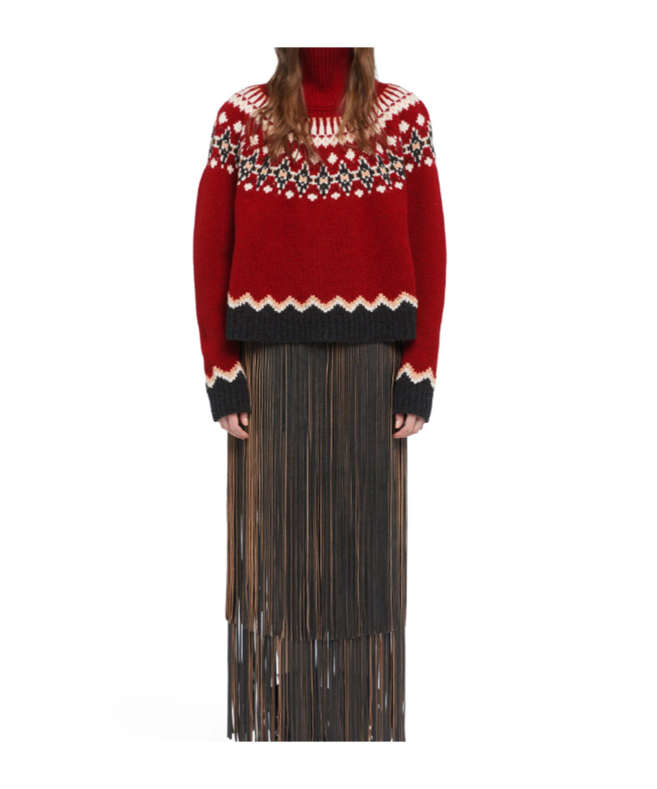 Alanui Intricately Patterned Red Turtleneck Sweater In Red