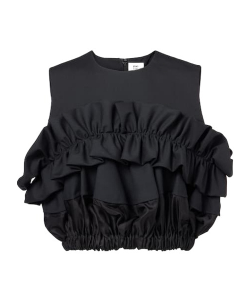 Comme Des Garçons Ruffled Wool Top In Black