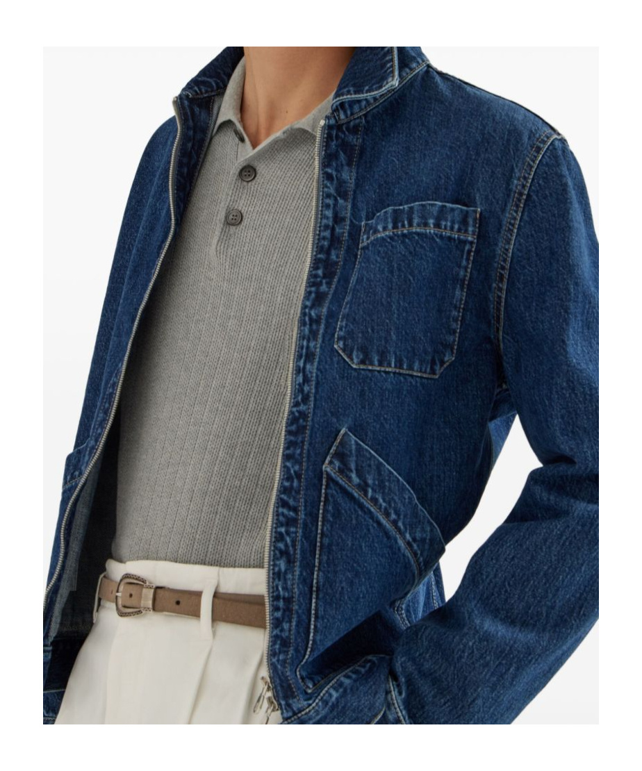 Brunello Cucinelli Knitted Cotton Polo Long Sleeves In Gray