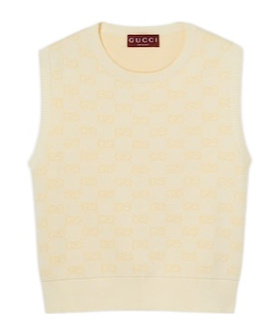 Gucci Fine Gg Cotton Sleeveless Top In Light Yellow And White