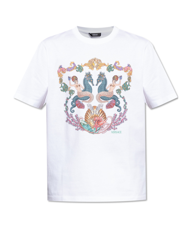 Versace Crew Neck Graphic Print Short Sleeves In White