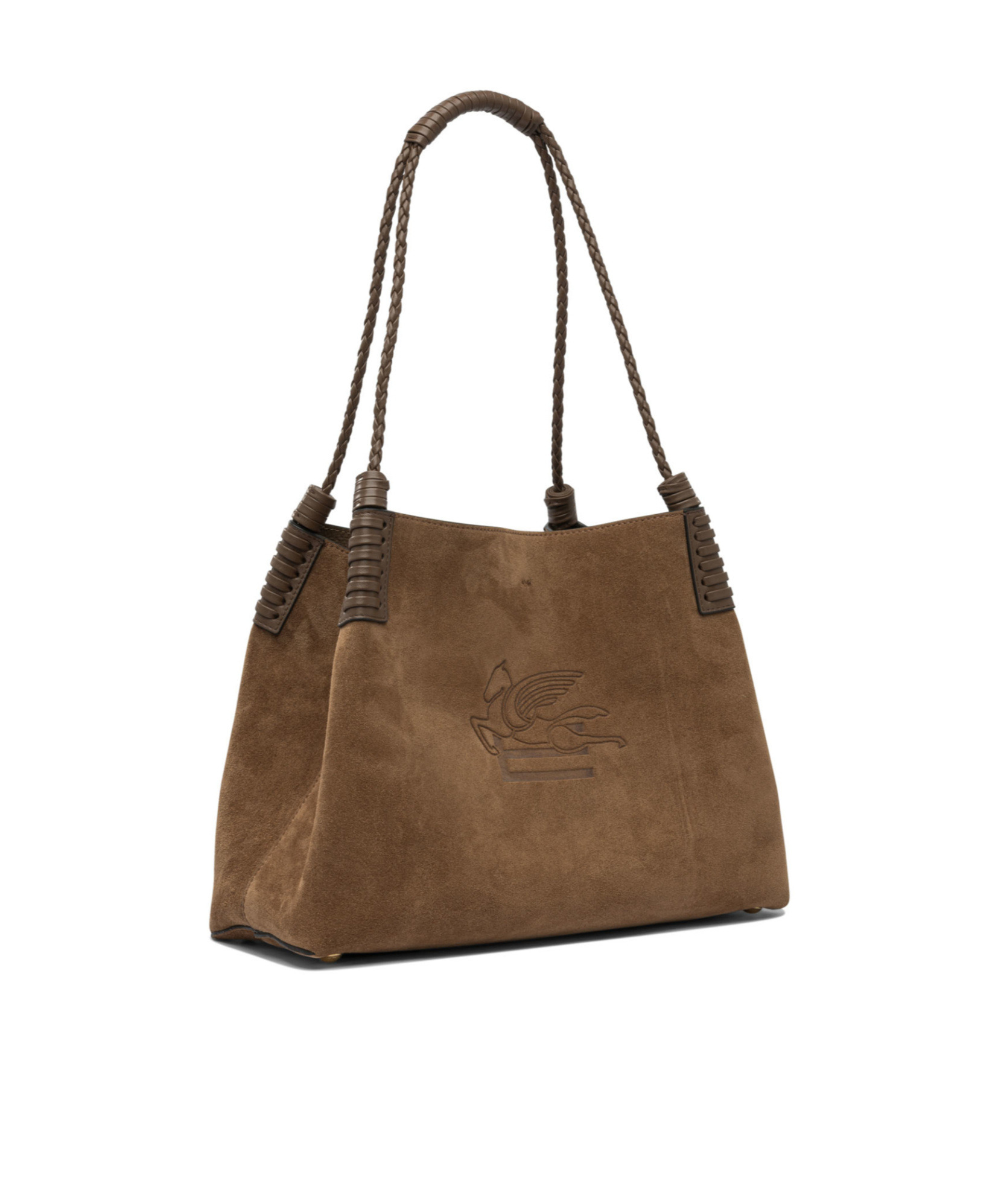 Etro Medium Libra Braided-handle Suede Tote Bag In Brown