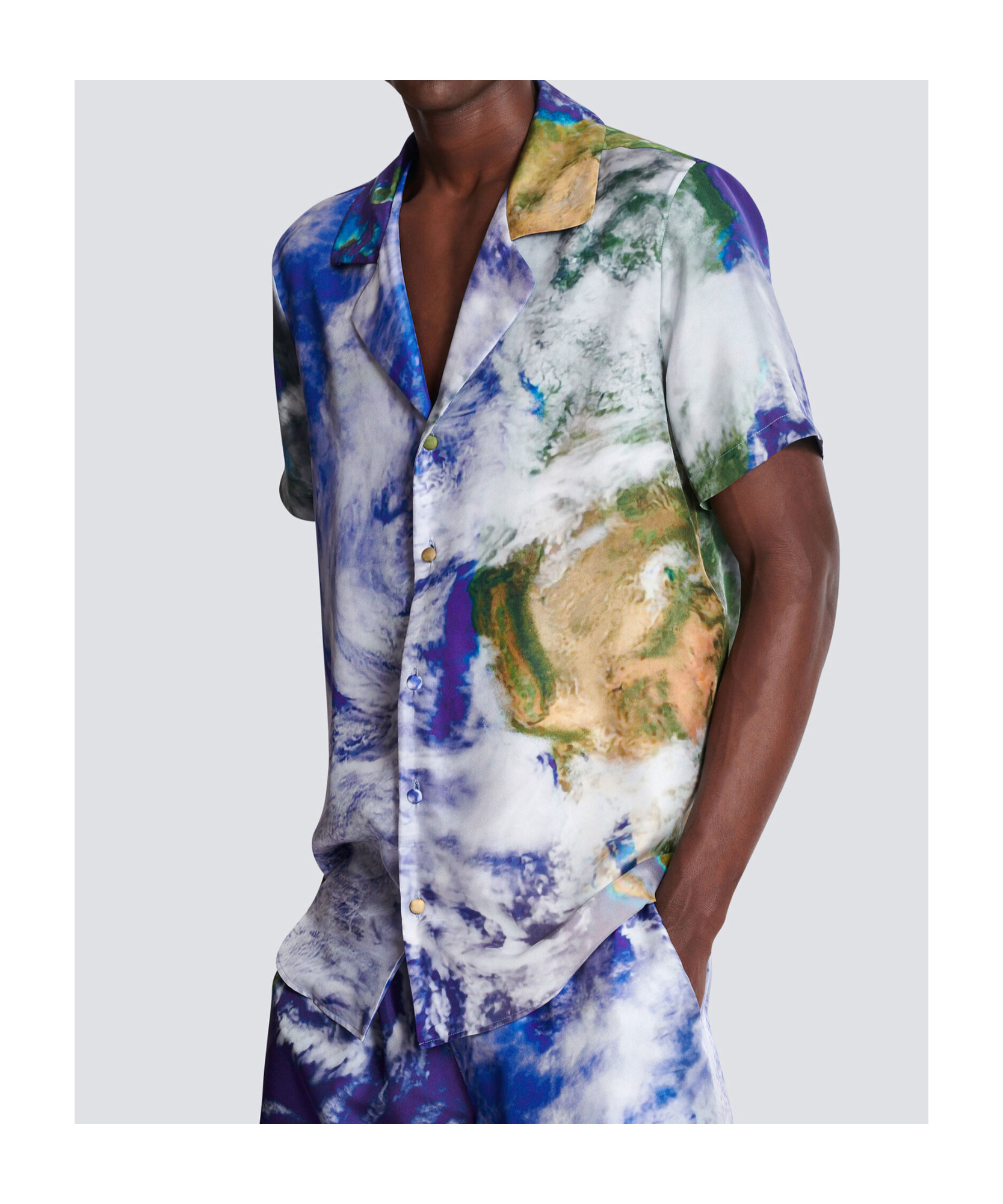 Balmain Pyjama Shirt With Earth Print In Multi