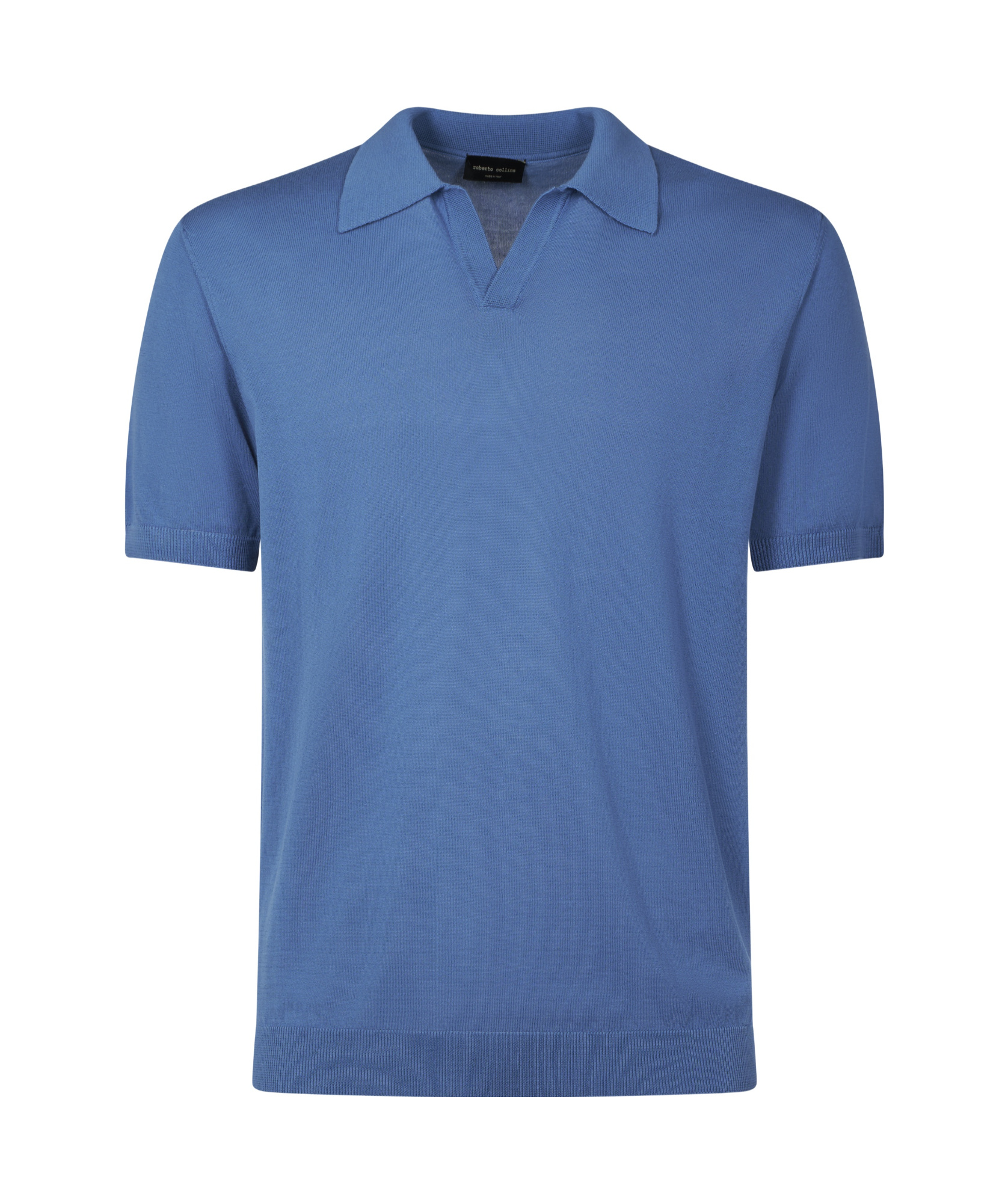 Roberto Collina Short-sleeved Polo With Classic Collar In Blue