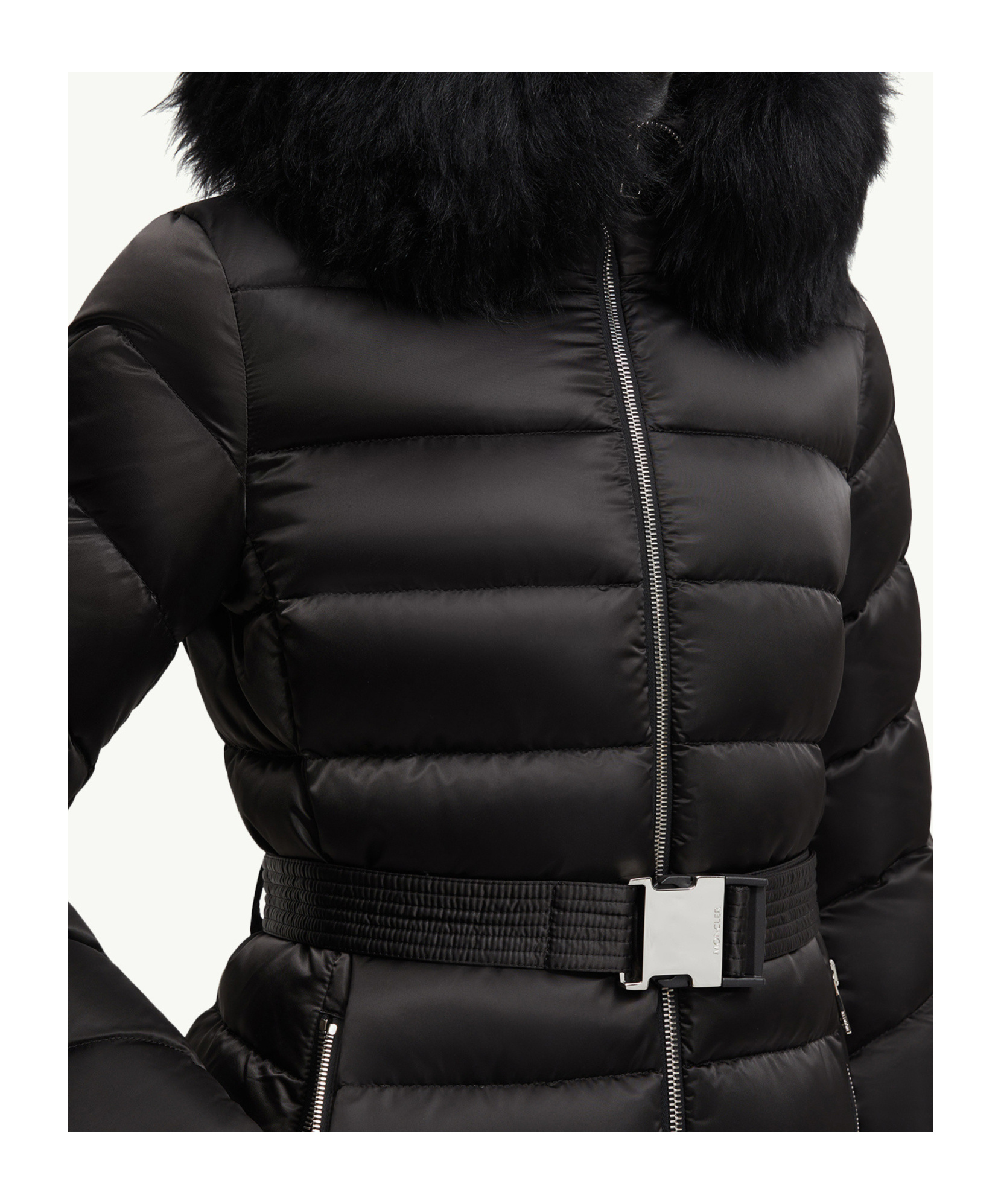Moncler Cupidone Hooded Shearling-trimmed Short Down Jacket In Black