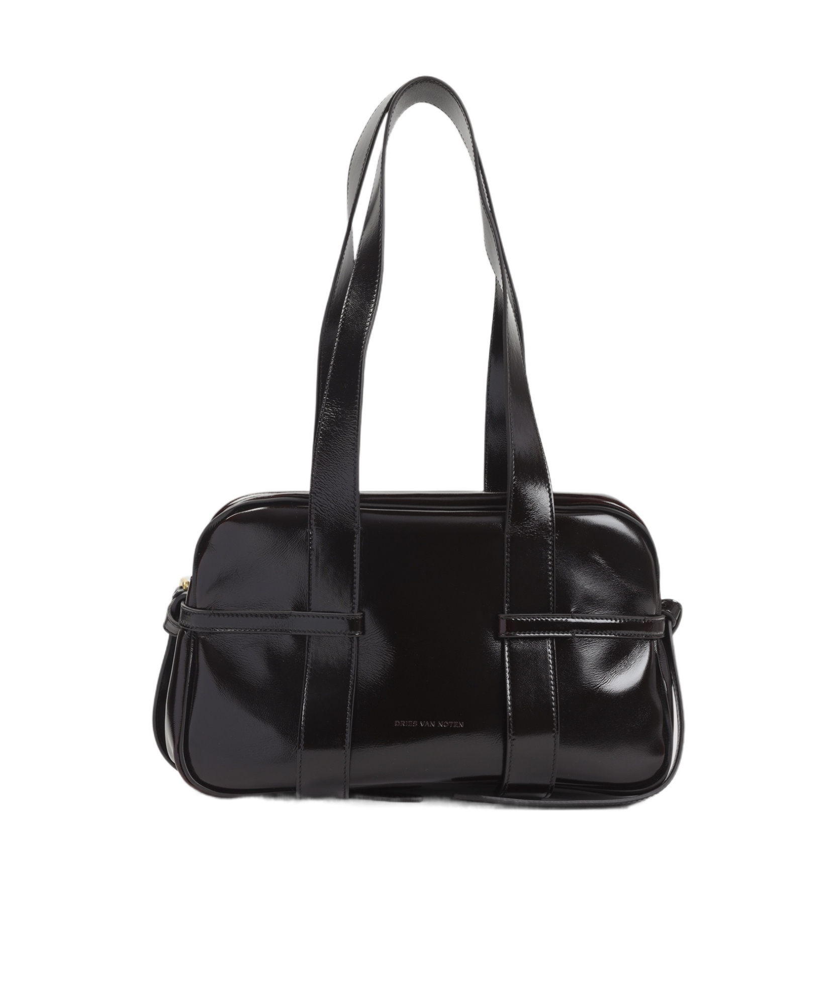 Dries Van Noten Ruby Red Leather Medium Bowling Shoulder Bag In Black