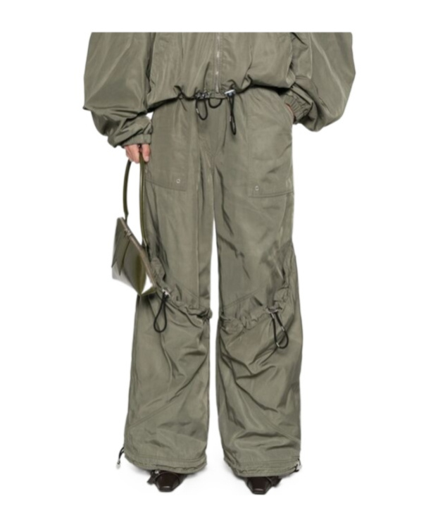 Attico Women's Wide Leg High-waisted Pants With Adjustable Elastic In Military In Green