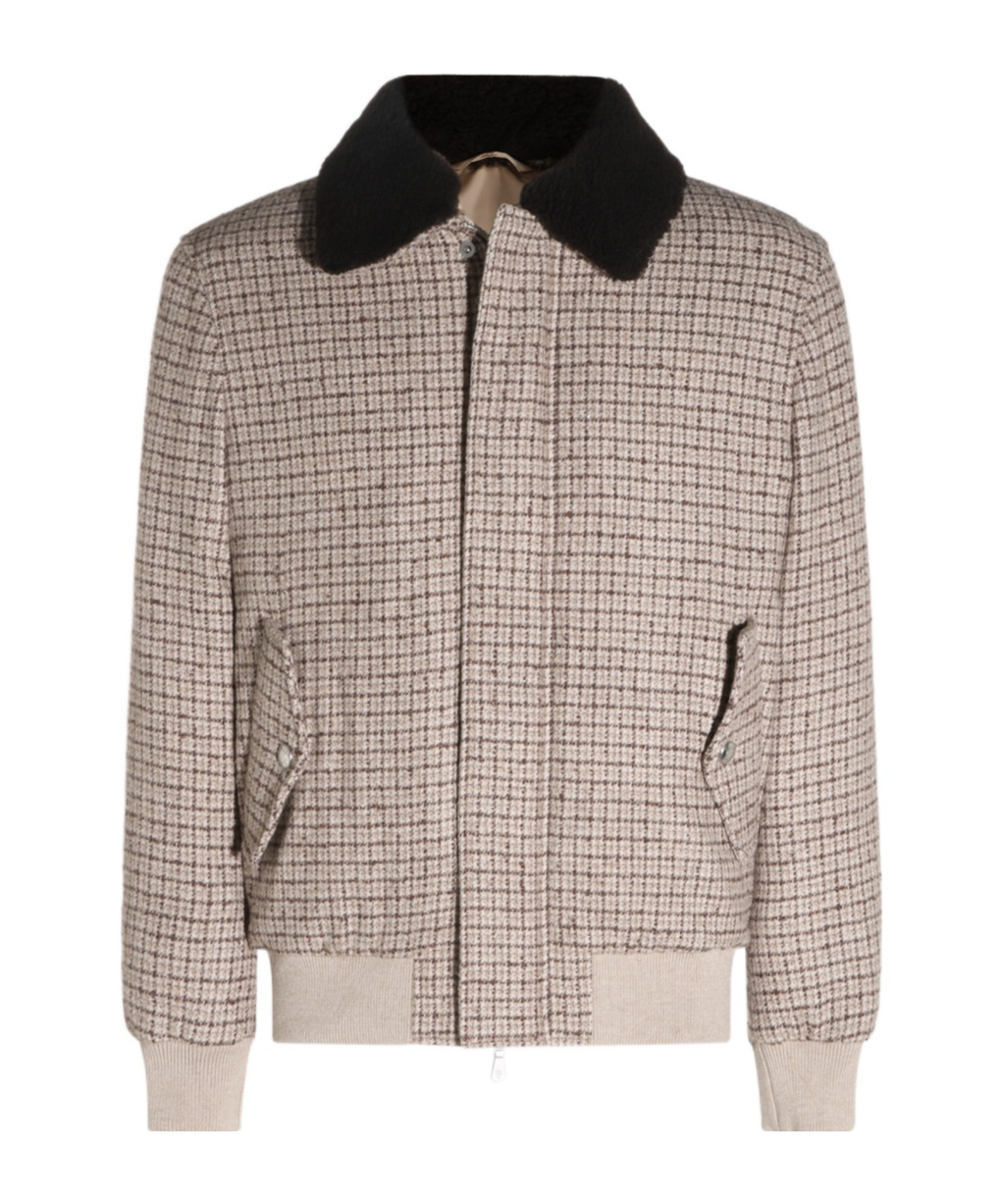 Eleventy Checked-pattern Shearling-collar Jacket In Multi