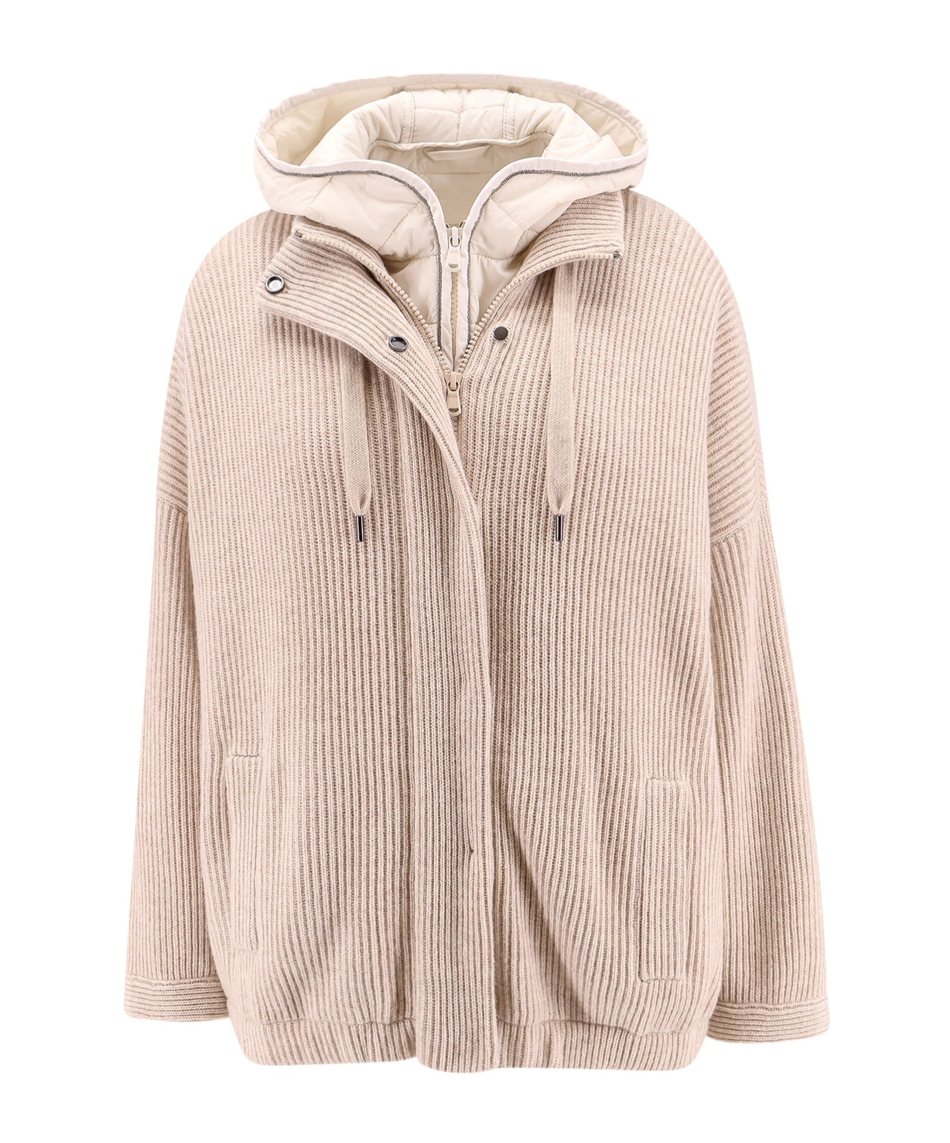 Brunello Cucinelli Ribbed Cashmere Jacket In Nude