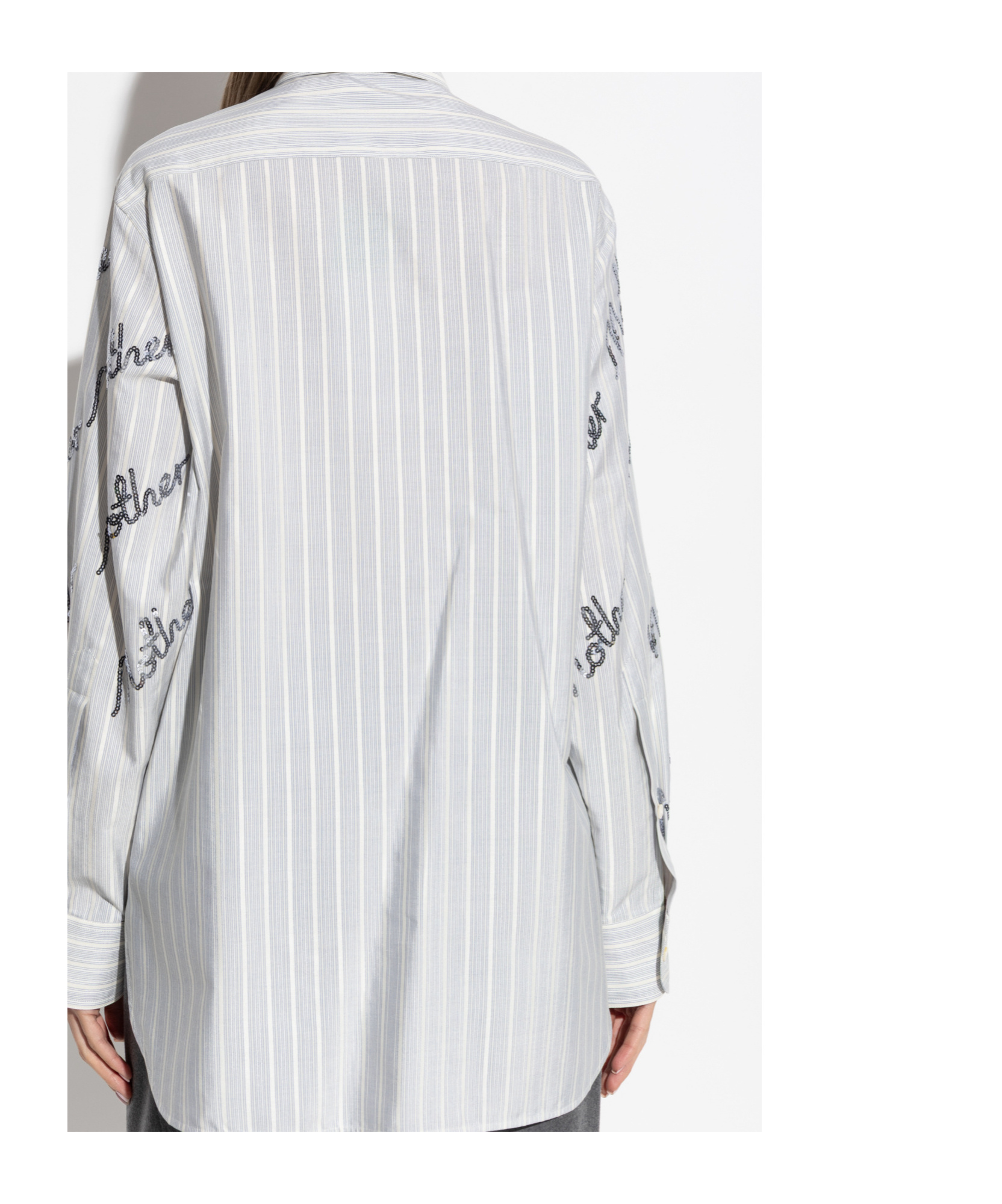 Stella Mccartney Sequin-embellished Striped Shirt In Gray