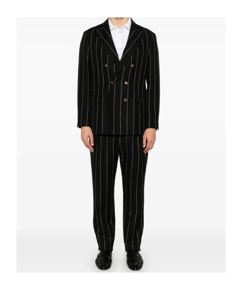 Brunello Cucinelli Long-sleeved Jacket And Striped Pants Suit In Black