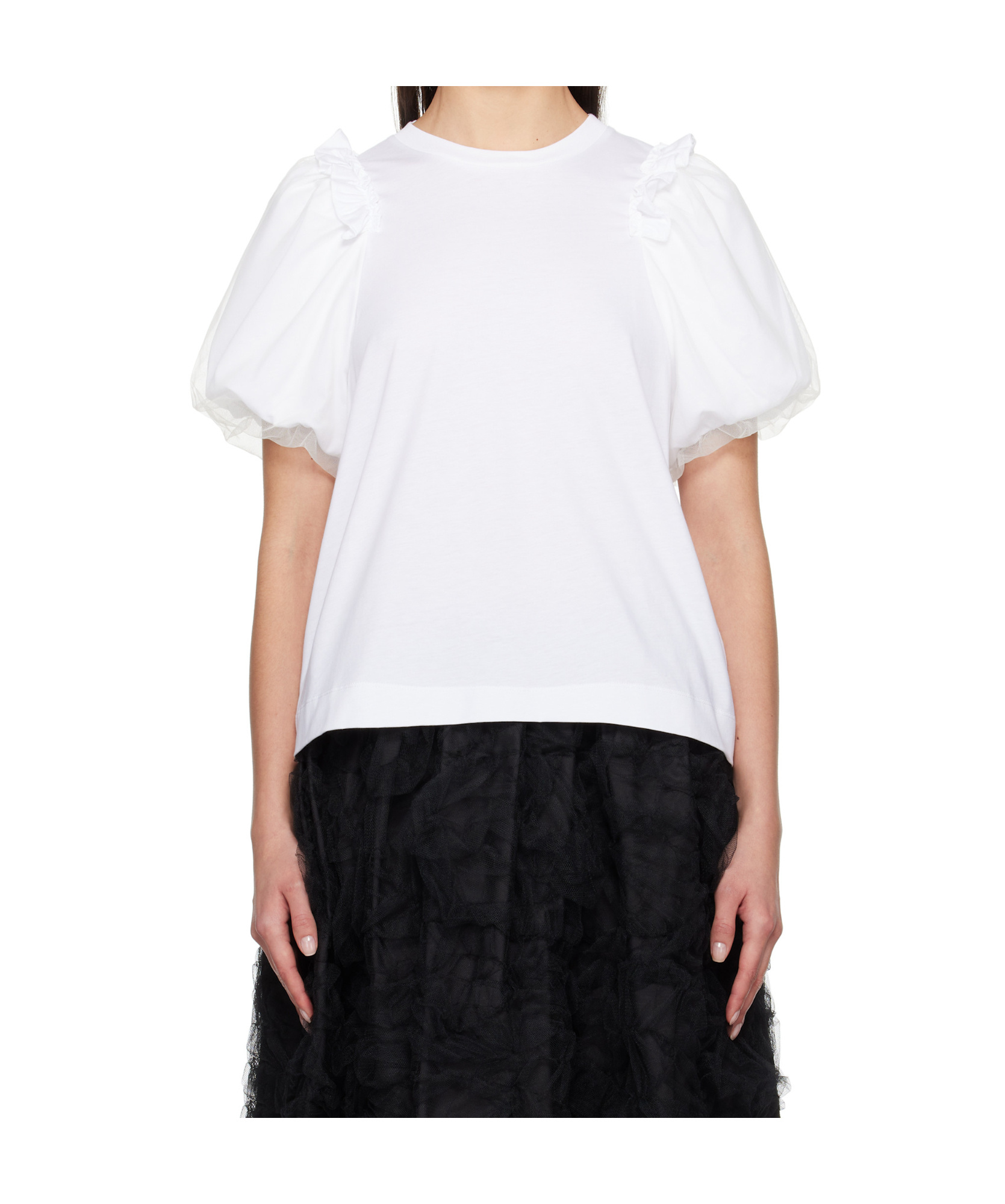 Simone Rocha White Tulle Overlay Puff Sleeve Frill T-shirt In White