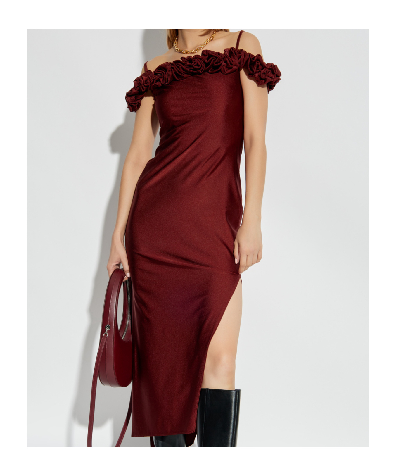 Coperni Ruffled Midi Dress In Red
