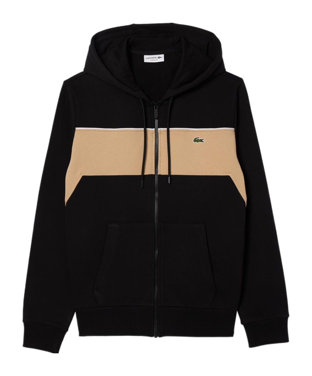 Lacoste Zip-up Colorblock Hooded Hoodie In Black