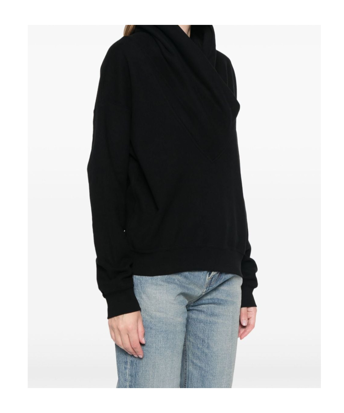 Saint Laurent Women's Hoodie Col Drape Molleton Doux Black In Black