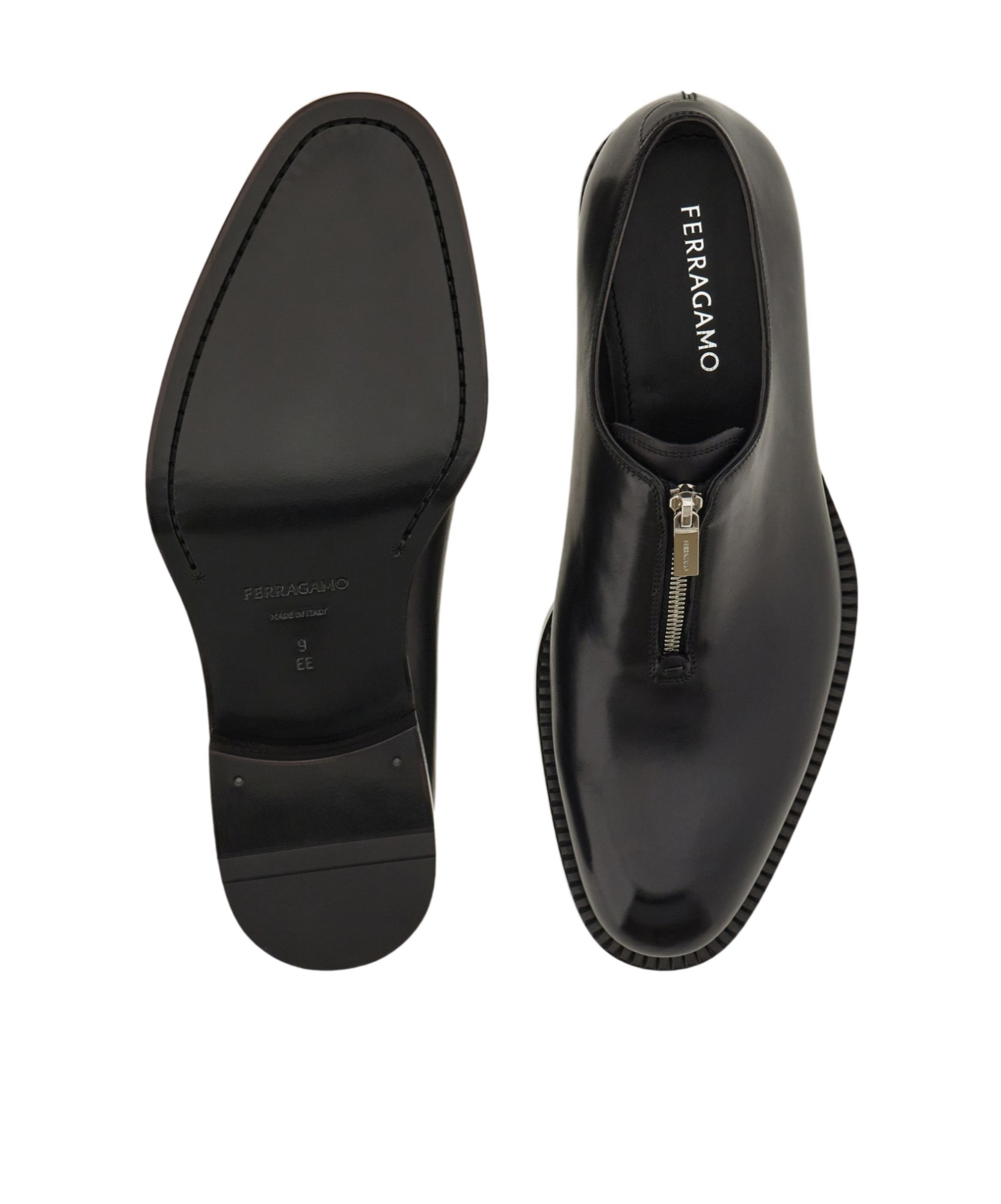 Ferragamo Derby Shoe With Zip Detail In Black