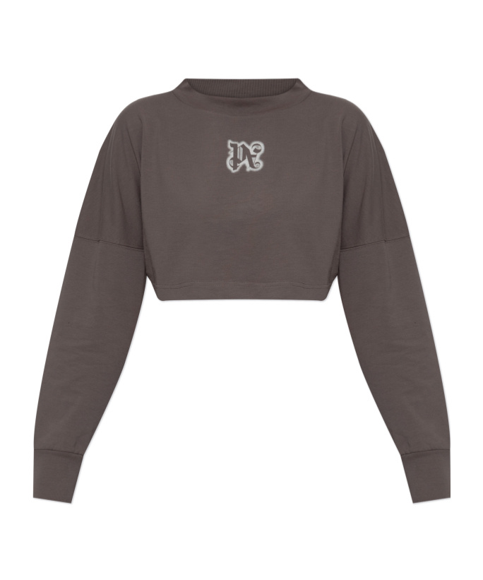 Palm Angels Long-sleeved Cropped Top In Gray
