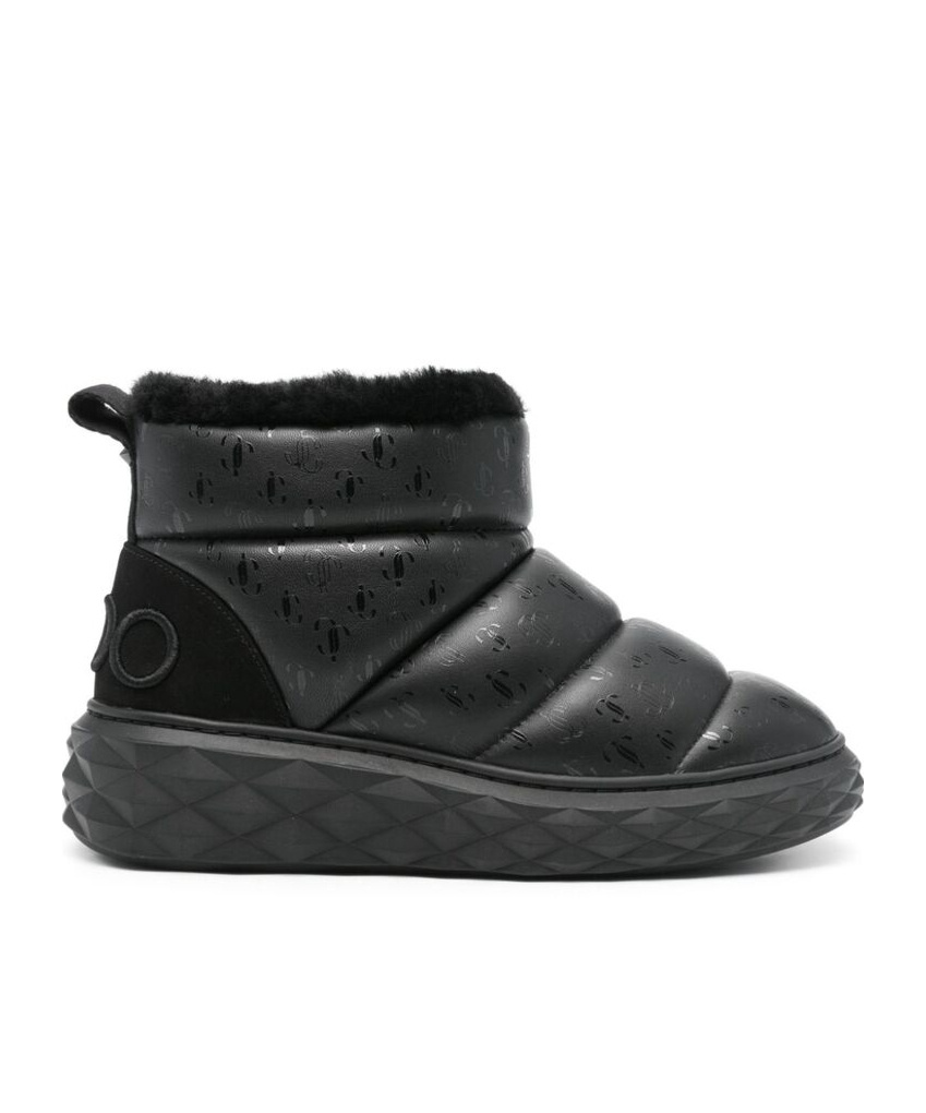 Jimmy Choo Xan Shearling-lined Quilted Logo-embossed Leather Boots In Black