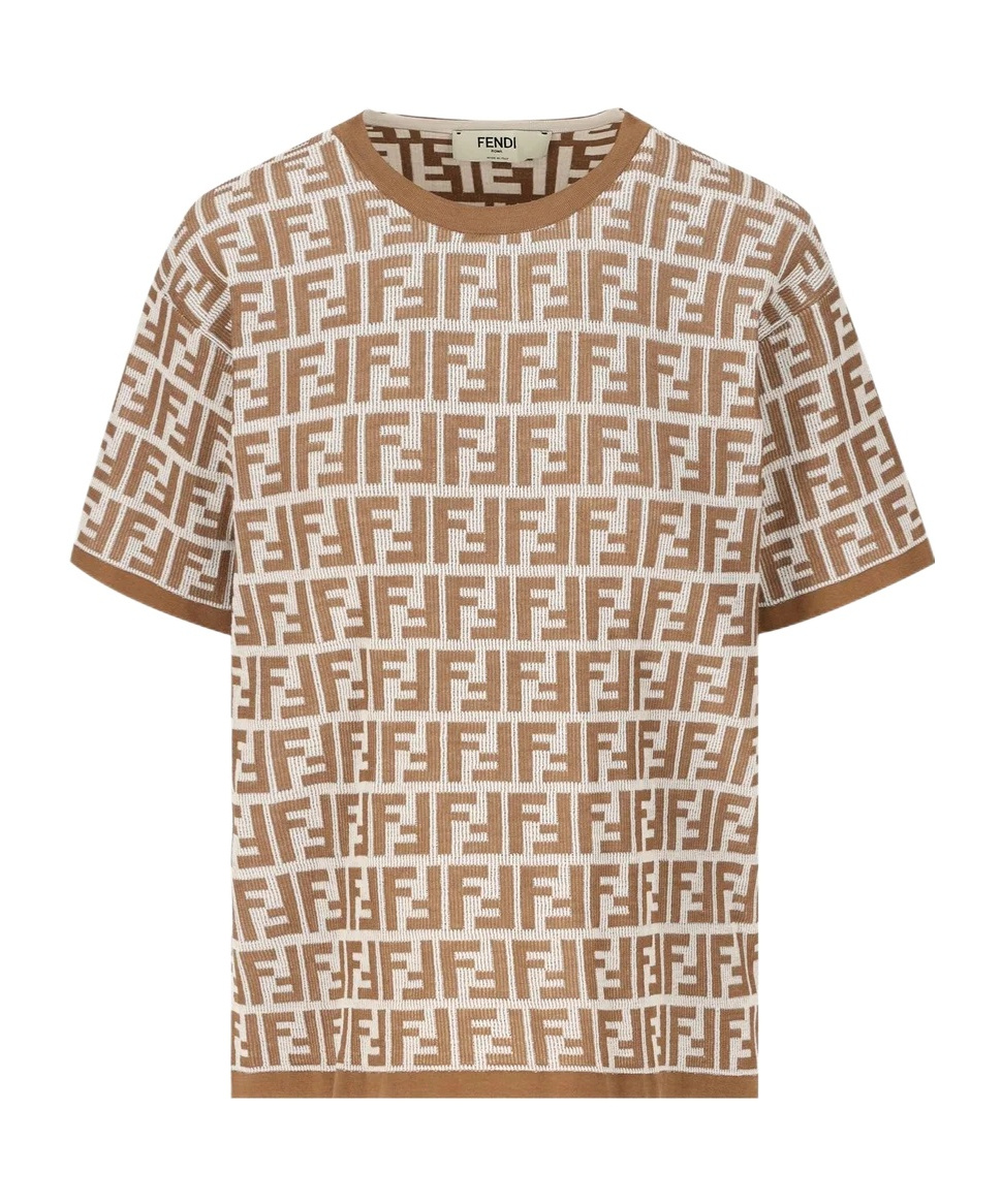 FENDI FF-PATTERN KNITTED T-SHIRT 