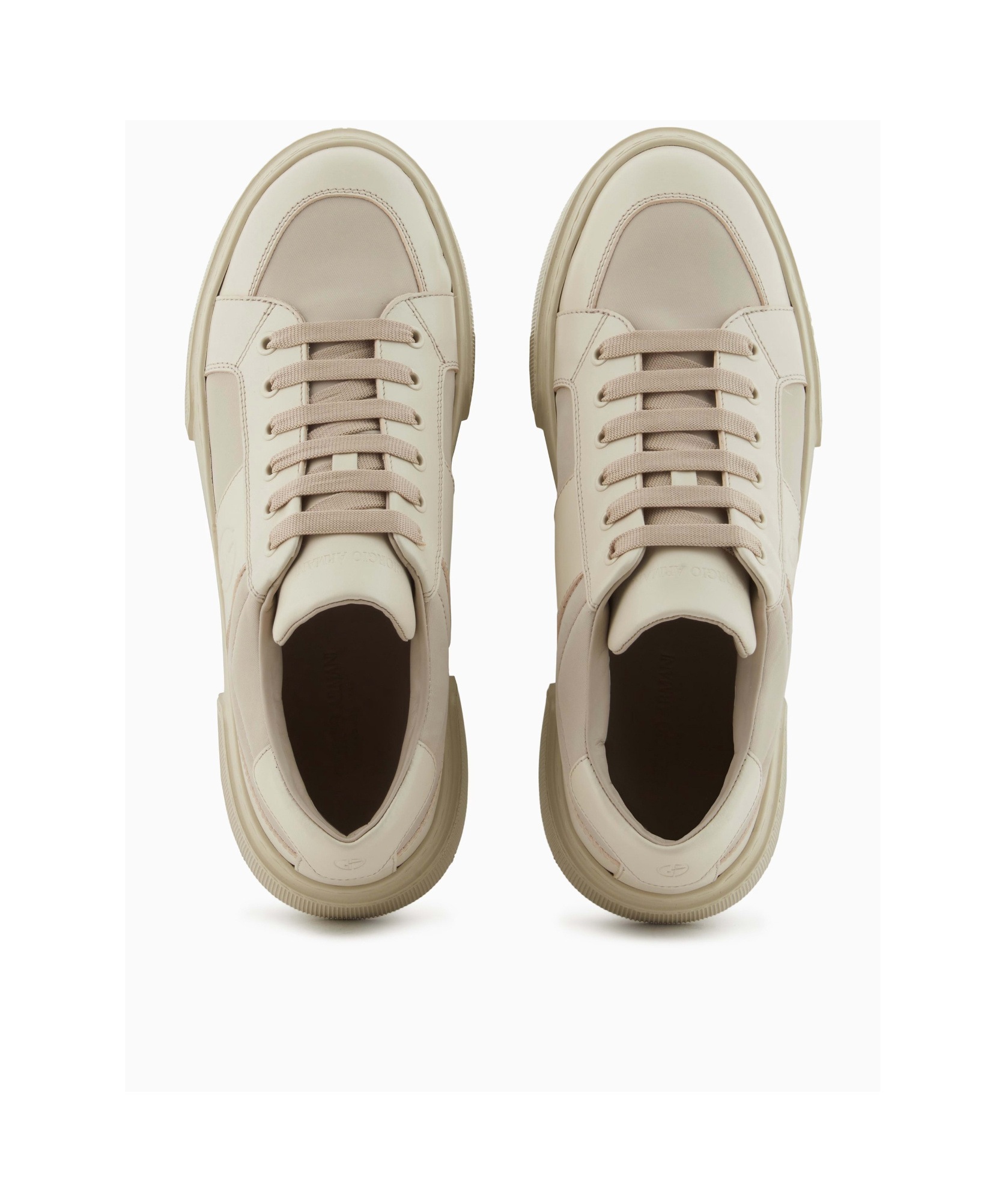 Giorgio Armani Nude Leather And Fabric Sneakers In Neutral