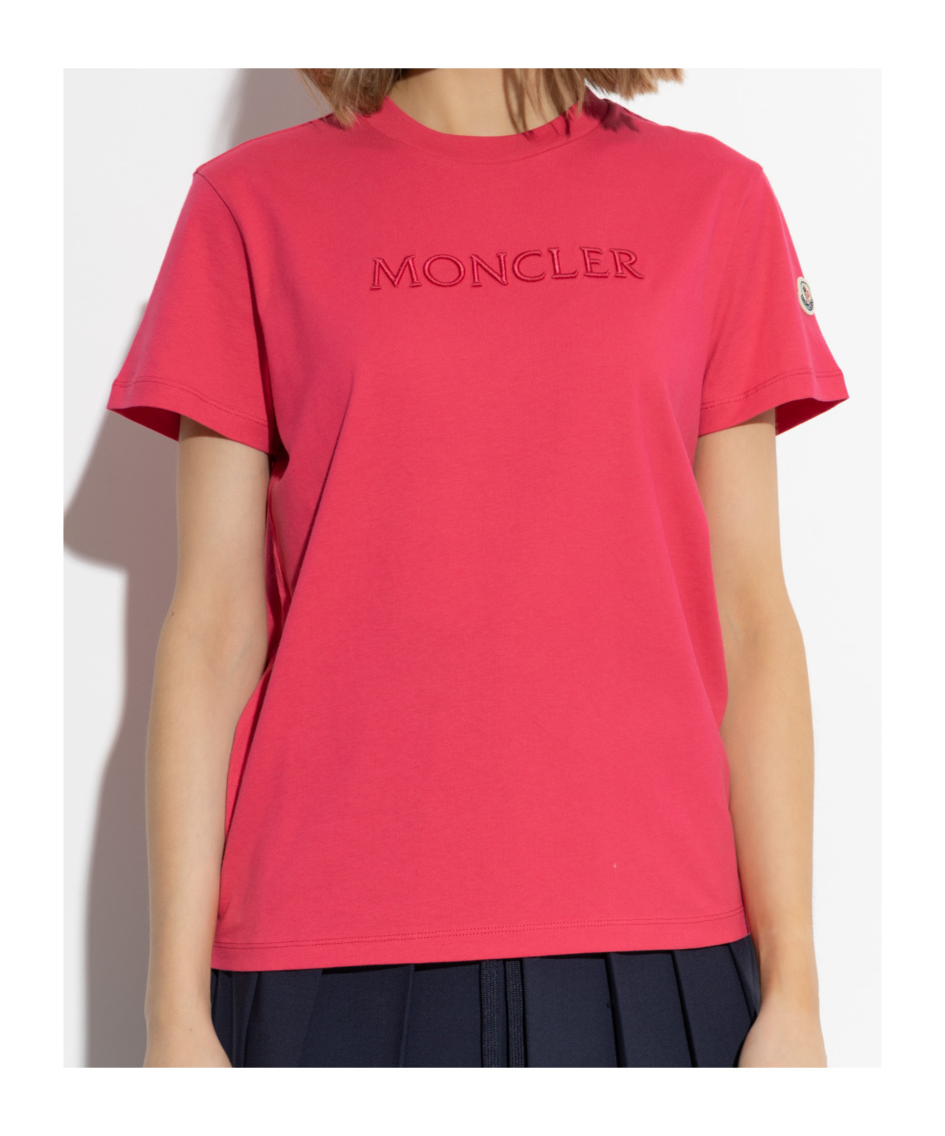 Moncler Crew Neck Short Sleeves Cotton T-shirt In Red