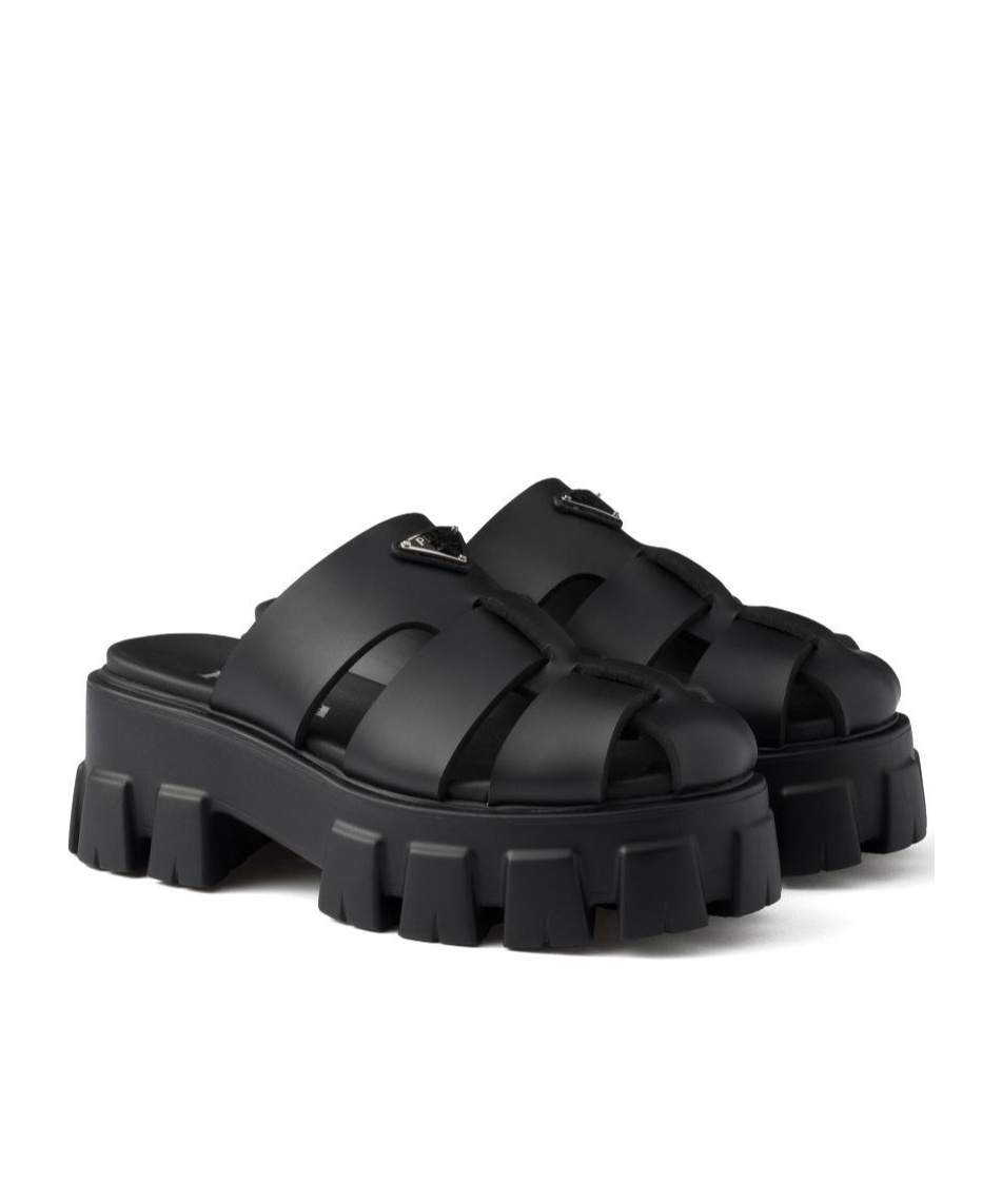 Prada Monolith Platform Fisherman Sandals In Black