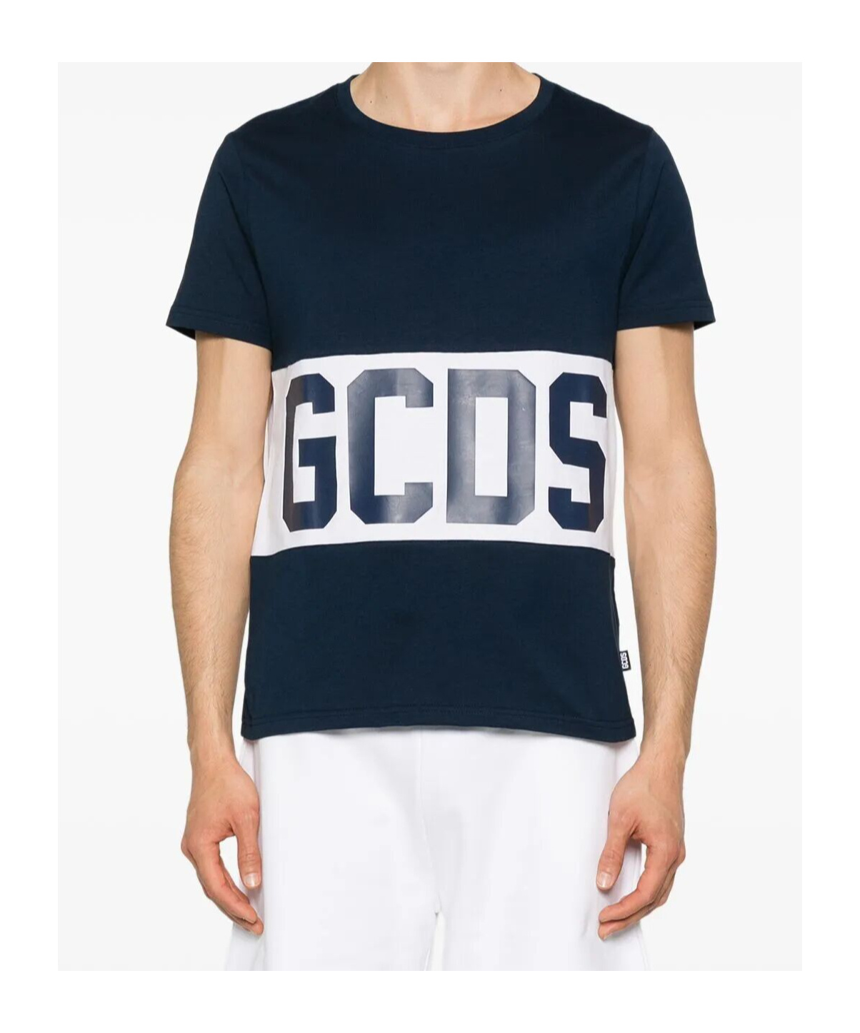 Gcds Dark Blue Cotton Band Logo T-shirt In Black