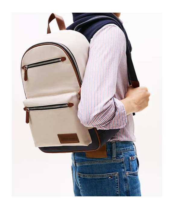 Shop Tommy Hilfiger Casual Logo Patch Backpack In Classic Beige