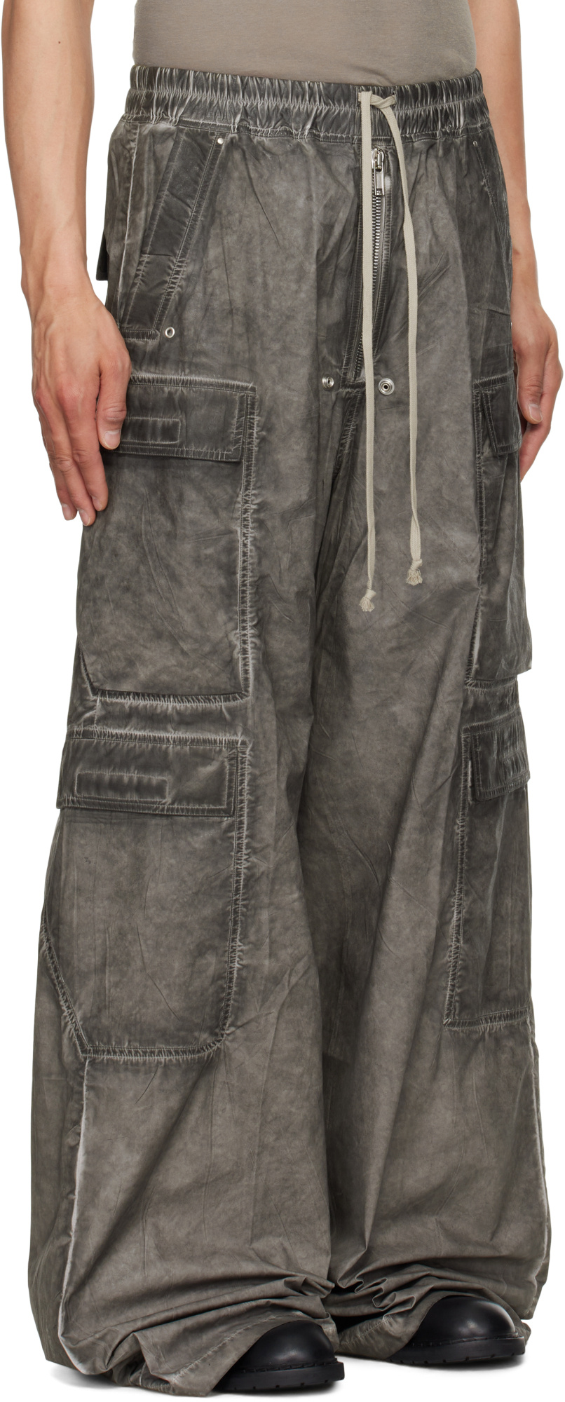 Rick Owens Drkshdw Gray Hollywood Double Cargo Jumbo Belas Pants In Black