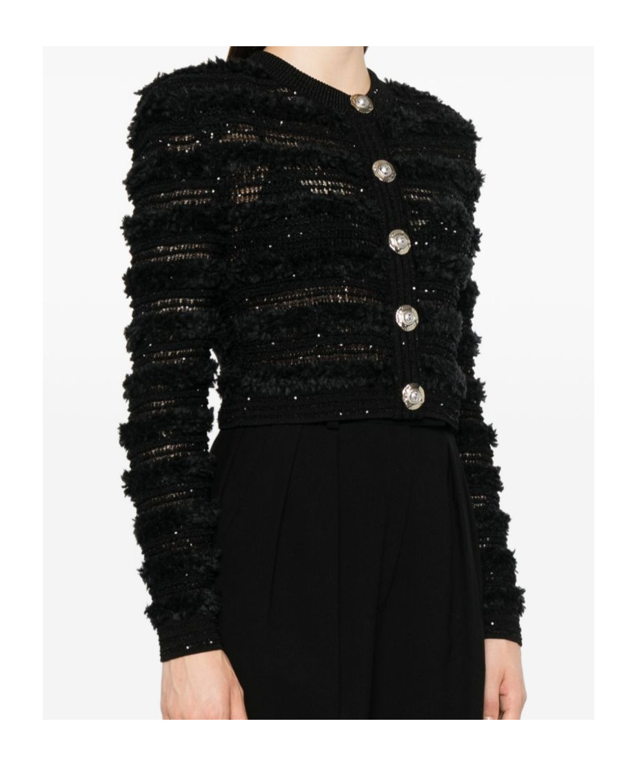 Balmain Knitwear Cardigan Tweed Texture In Black