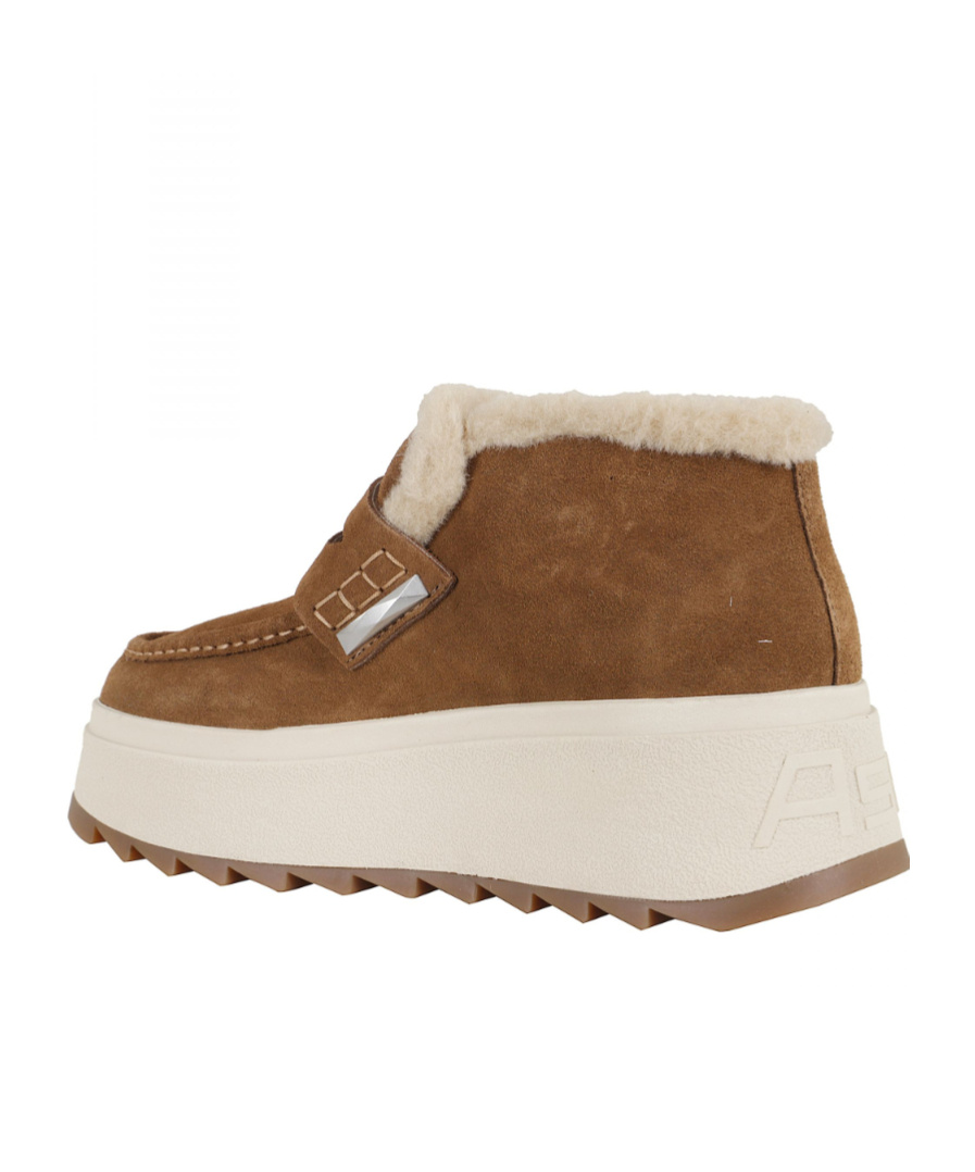 Ash Suede Ankle Boot With Shearling Lining And Platform Sole In Brown