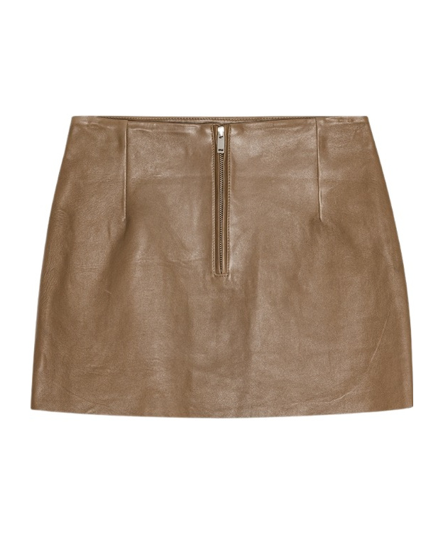 Remain Birger Christensen Zipper Leather Miniskirt In Brown