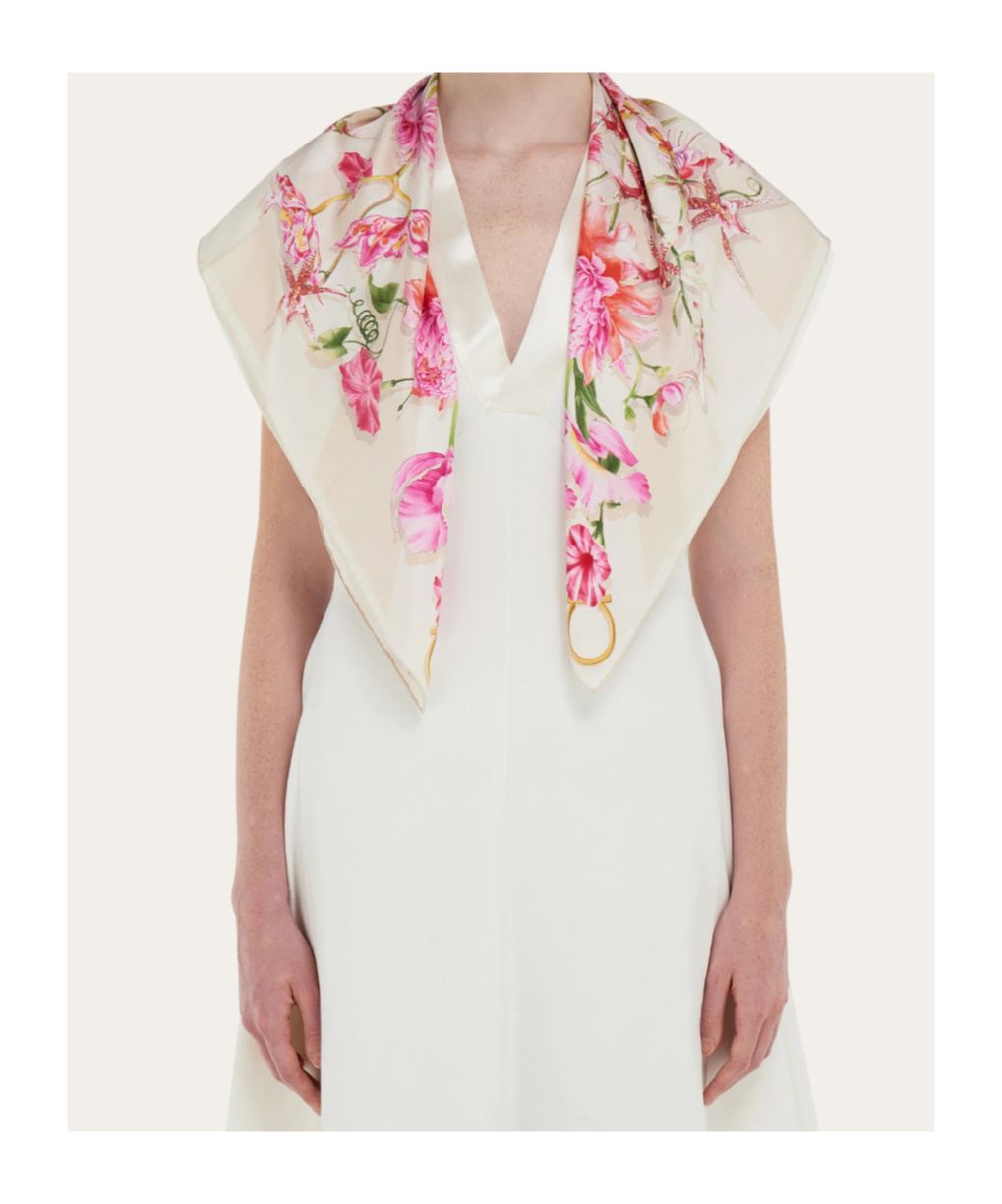 Ferragamo Gaia Print Silk Scarf In Neutral