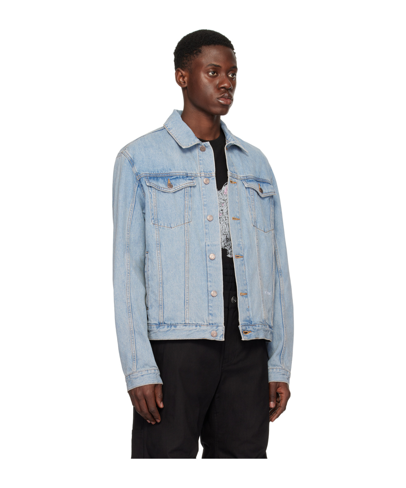 We11 Done Single-breasted Denim Jacket In Blue
