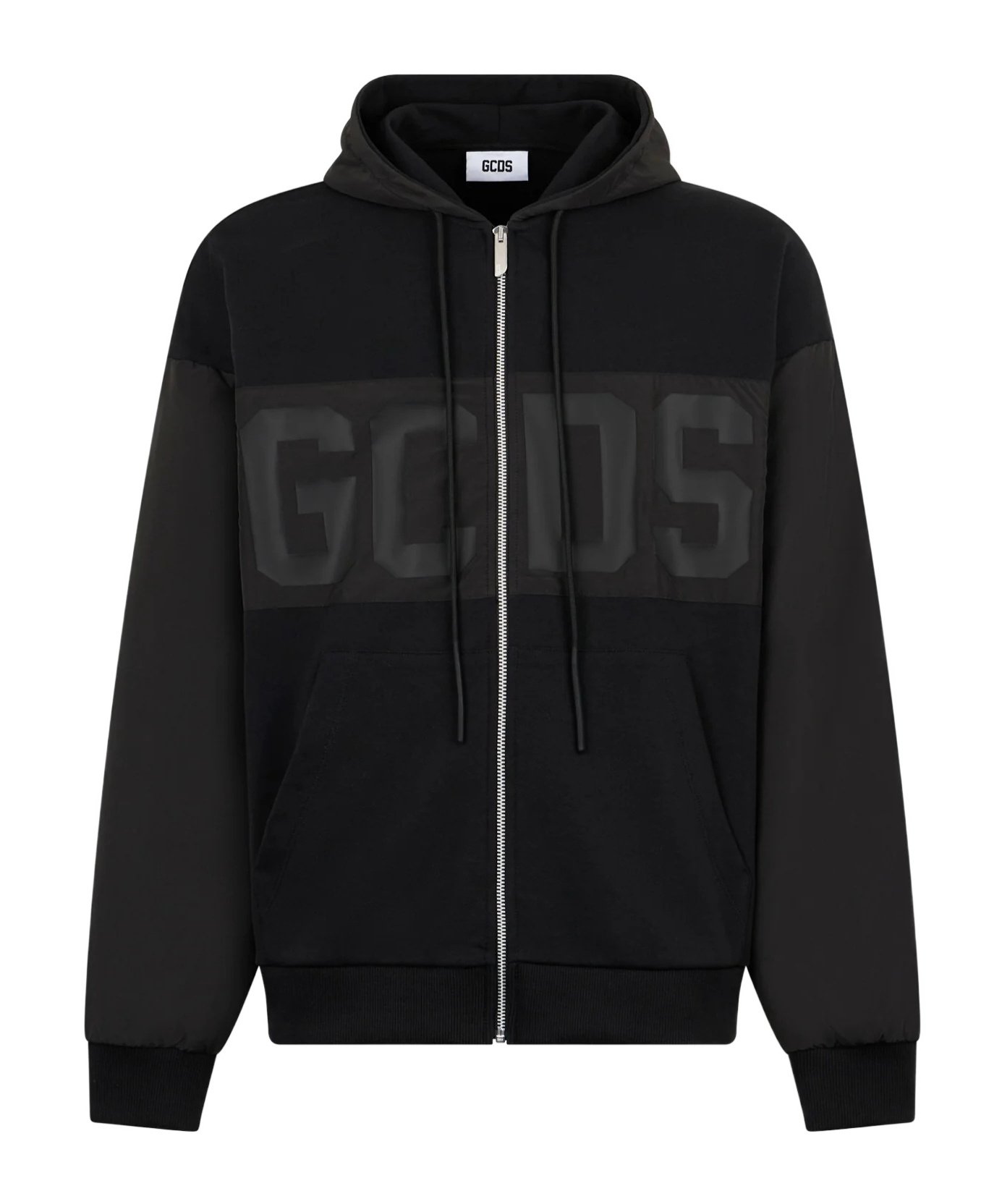 Gcds Cotton Hoodie With Adjustable Drawstring Hood In Black