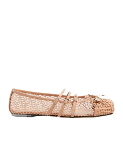 Gucci Horsebit Leather-trimmed Mesh Ballet Flats In Pink