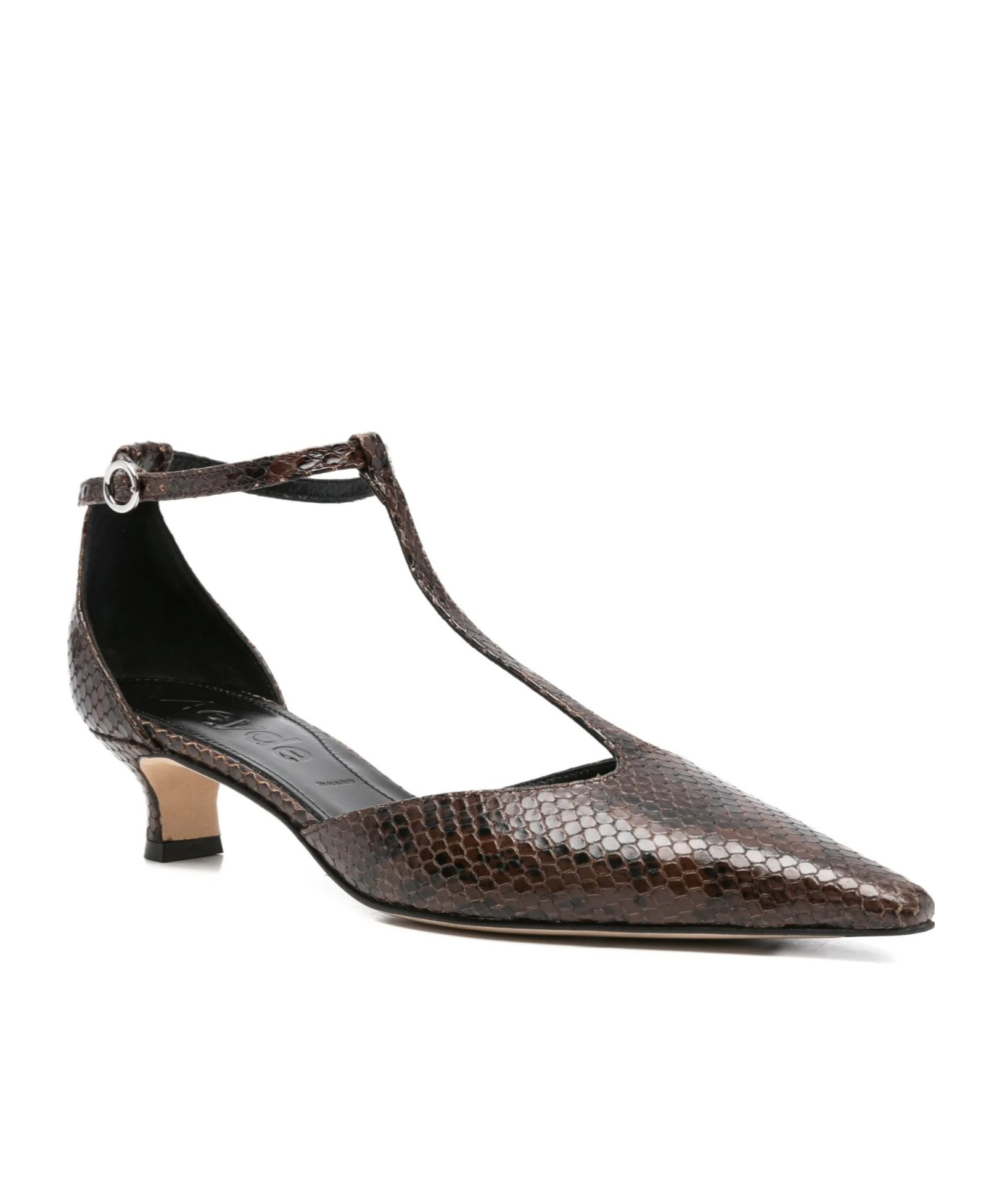 Aeyde Liz Snake Print Calf Leather Moka Shoes In Black