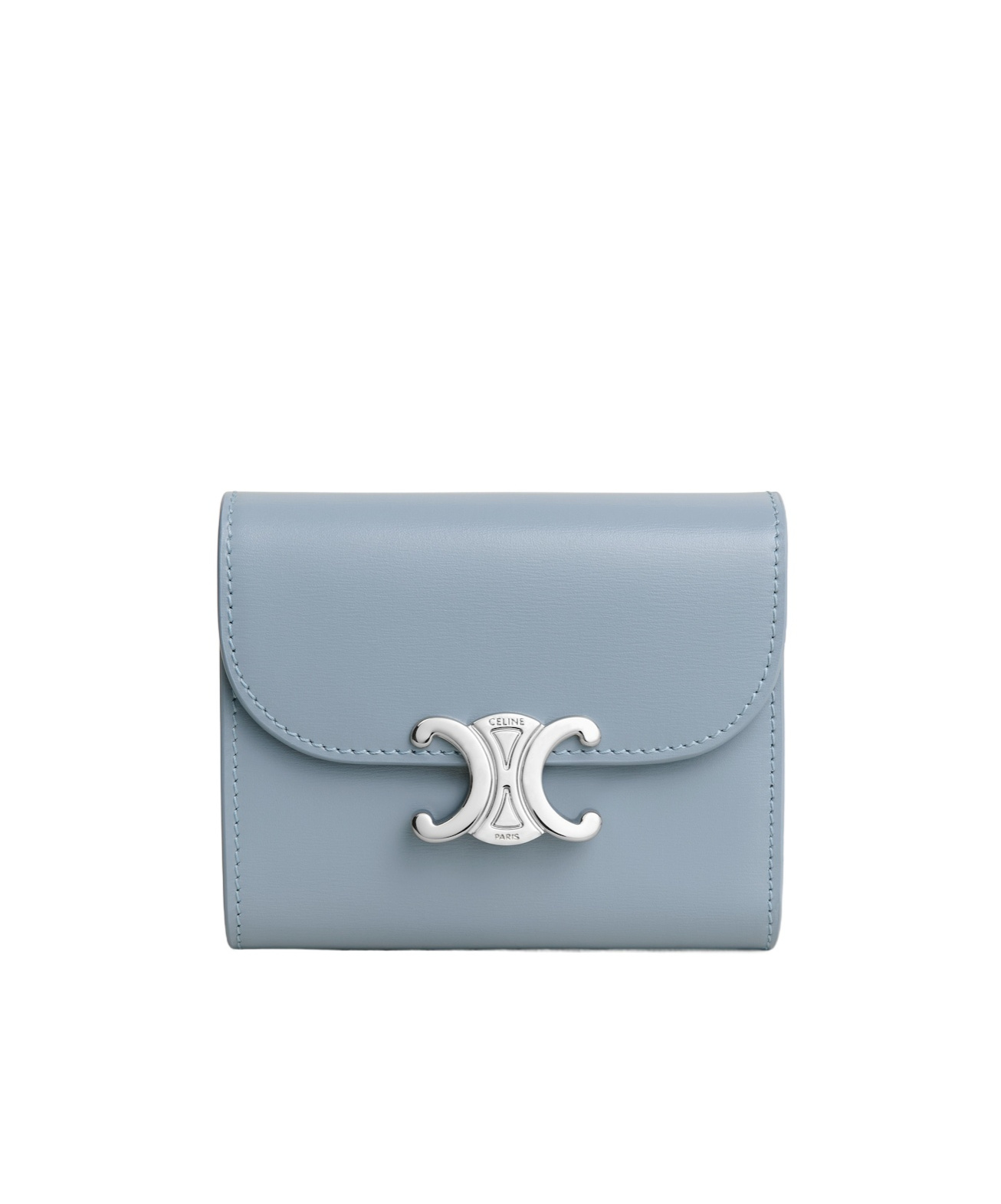 Celine Small Flap Wallet Triomphe In Shiny Calfskin In Blue