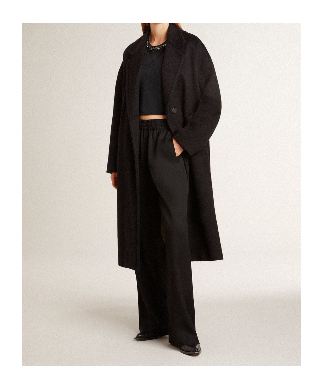 Golden Goose Golden Cropped Crewneck Sweatshirt In Black