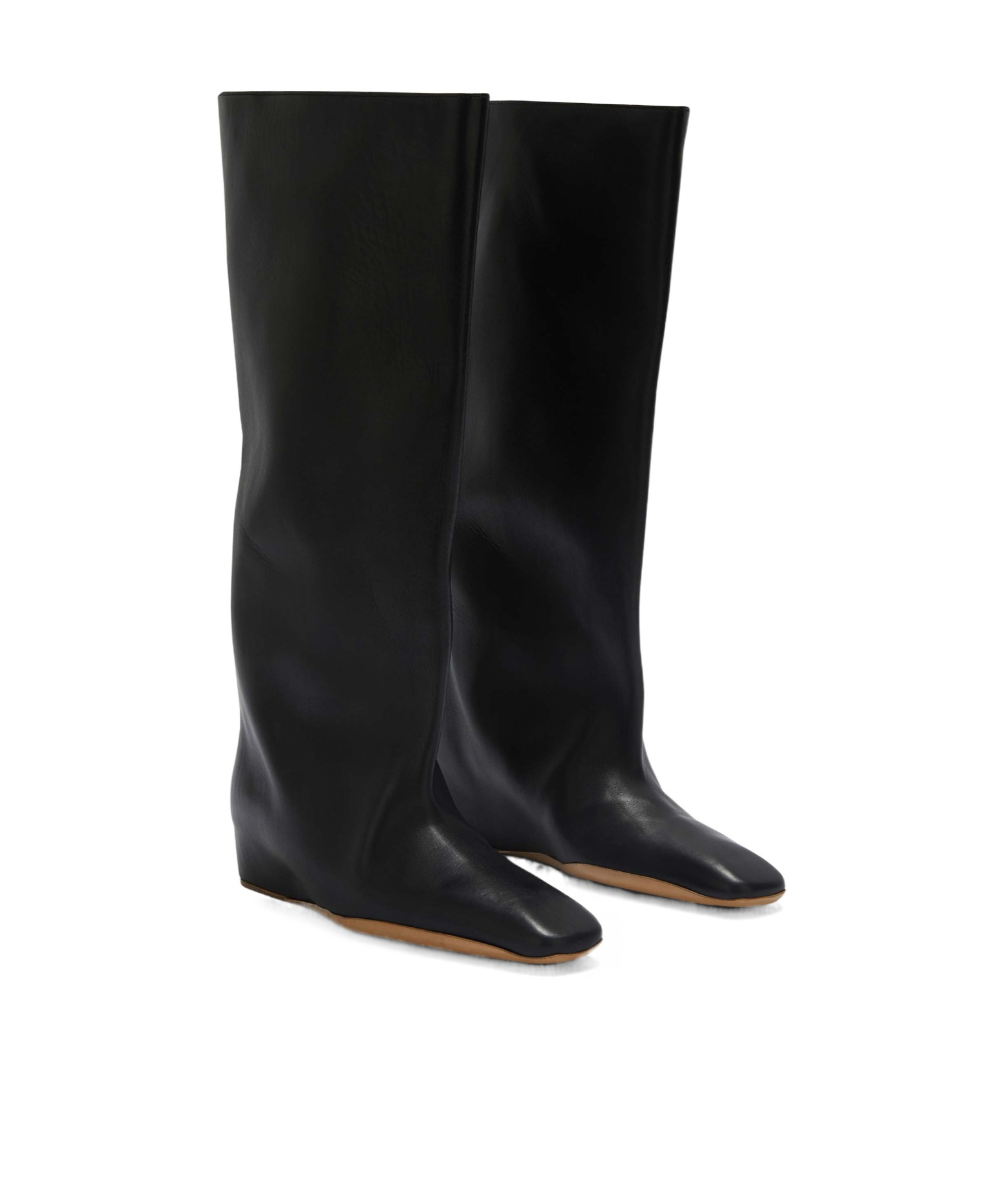 Jil Sander Wide Leather Flat Knee Boots In Black