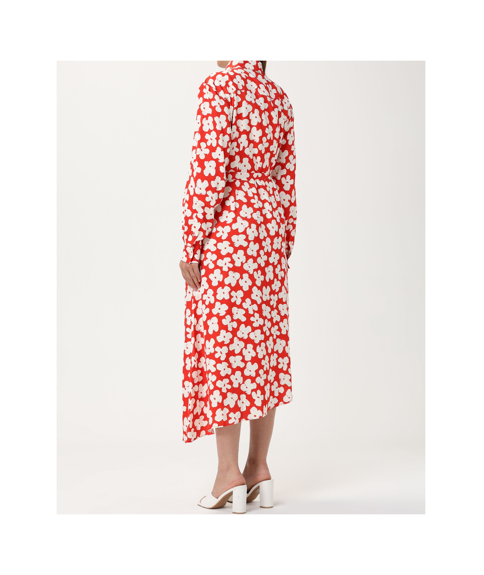 Msgm Floral-printed Dart Detailed Midi Dress In Red